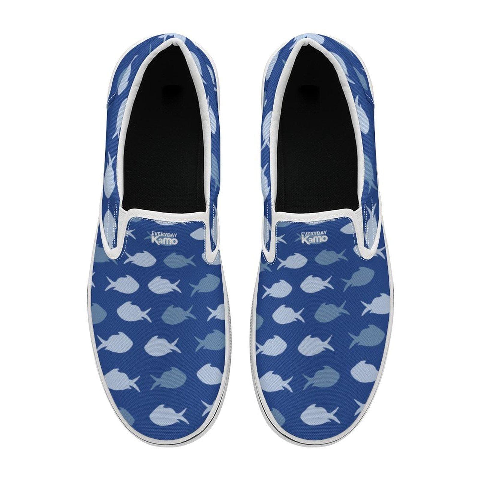 Everyday Kamo "School of Fish" Blue Canvas Slip-On Shoes | Unisex Casual Sneakers