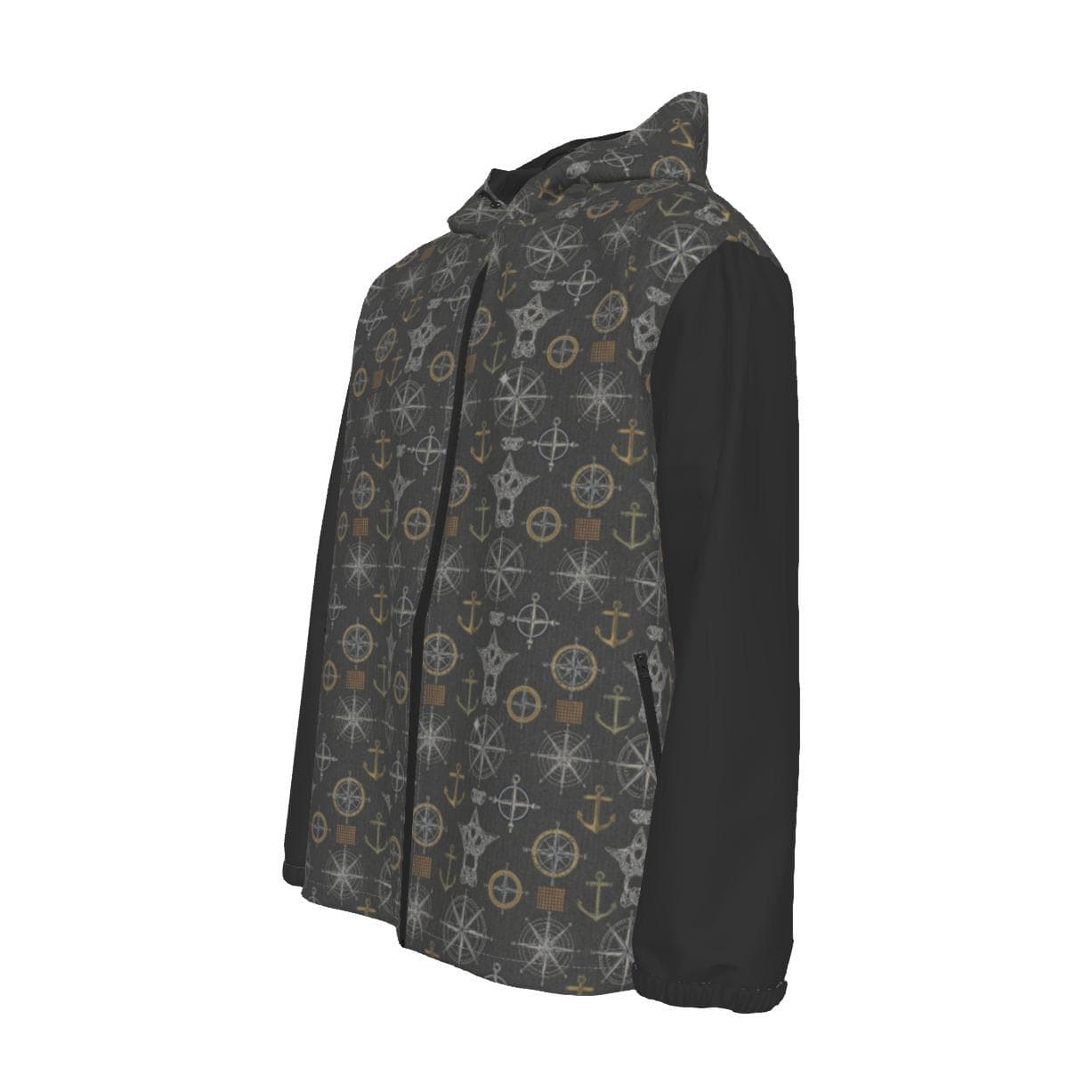 Unisex Nautical Anchor Compass Windbreaker Jacket | Lightweight Hooded Zipper Windproof Coat | Marine Outdoor Apparel