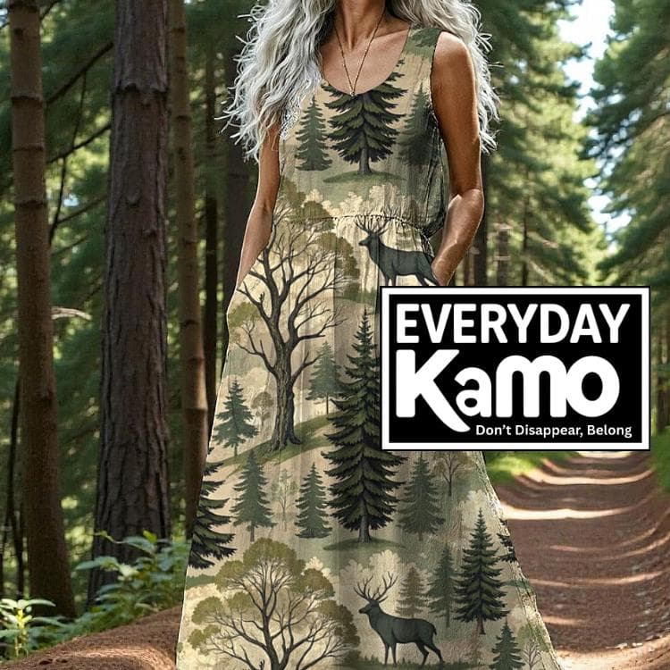 Everyday Kamo Forest Deer Maxi Dress | Summer Vacation & Casual Flowy Dress