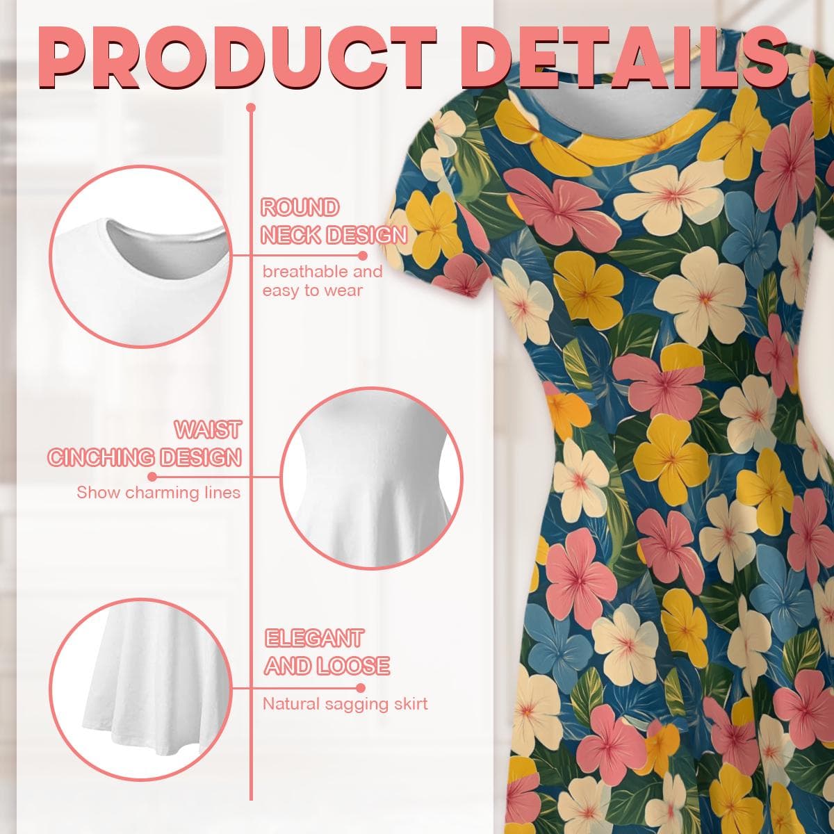 Tropical Bloom Flowy Mini Dress | Women's Short Sleeve Floral Summer Dress | Hawaiian Vacation Beach Cover-Up | Casual Everyday Sundress