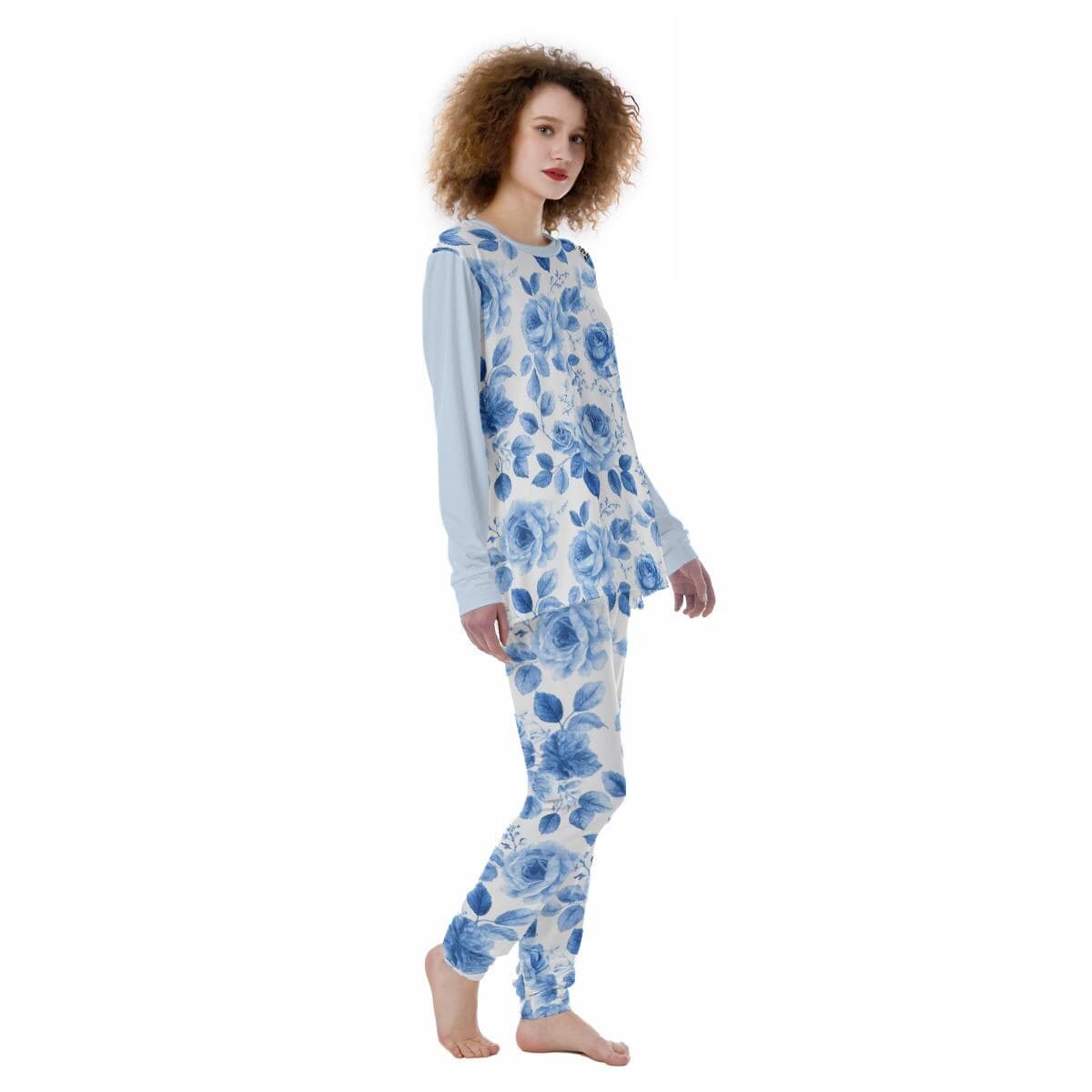 Blue Rose Floral Pajama Set | Soft & Skin-Friendly Loungewear | Comfortable Women's Sleepwear | 2-Piece PJs