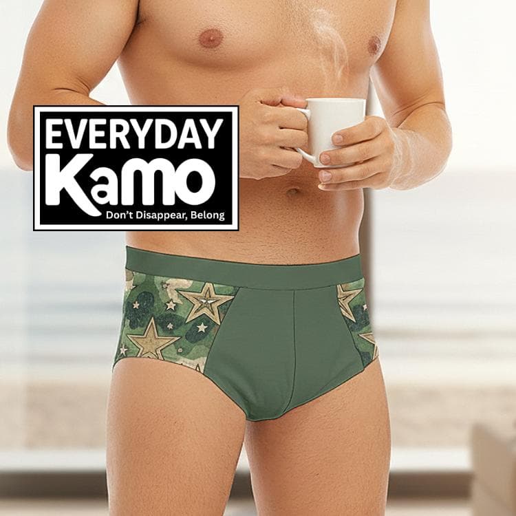 Men's Camo Star Low-Rise Briefs | Military Green Spandex Underwear | Comfortable & Stylish