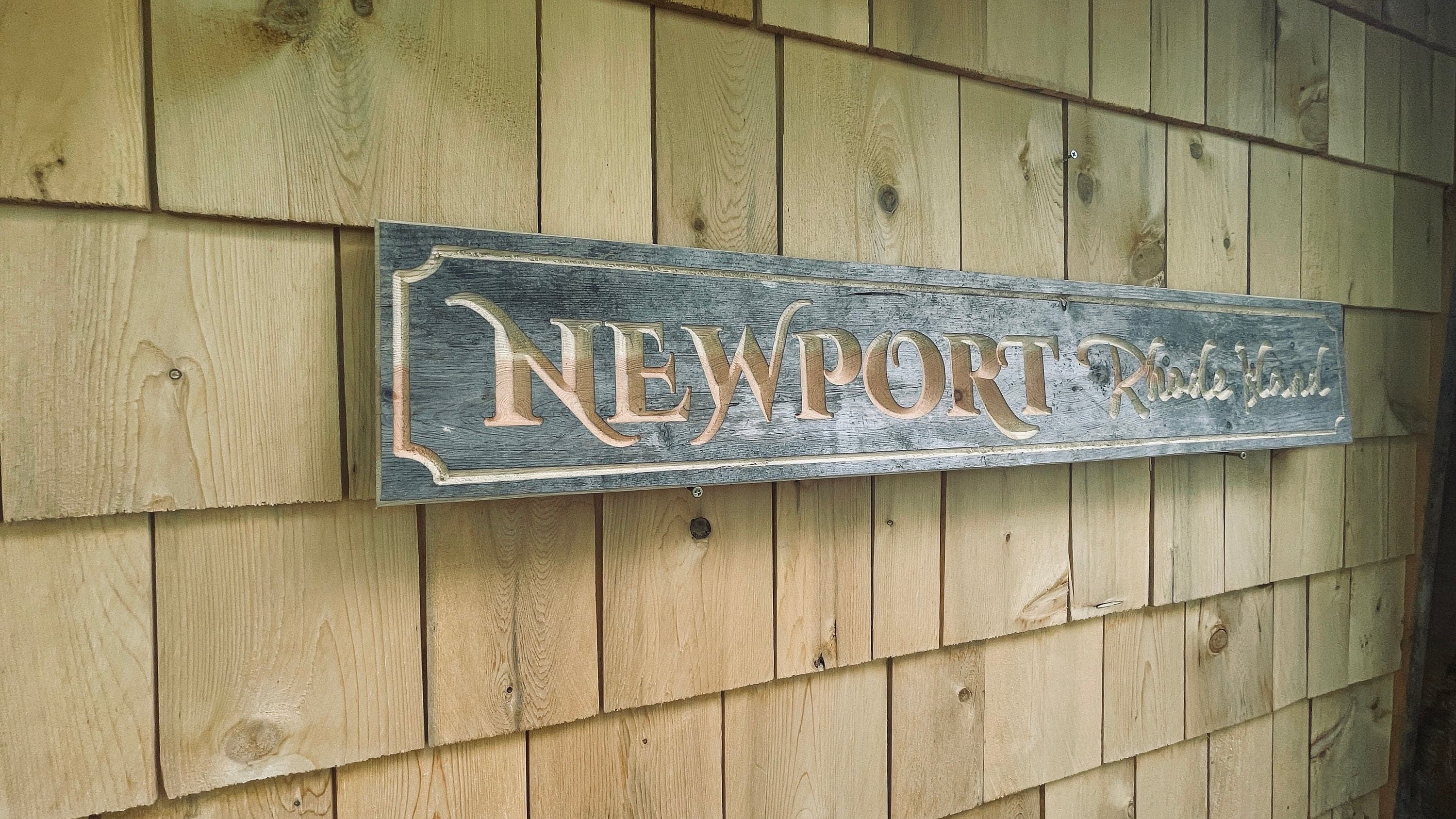 Newport Rhode Island Carved Real Pine Wooden Sign aged wood finish