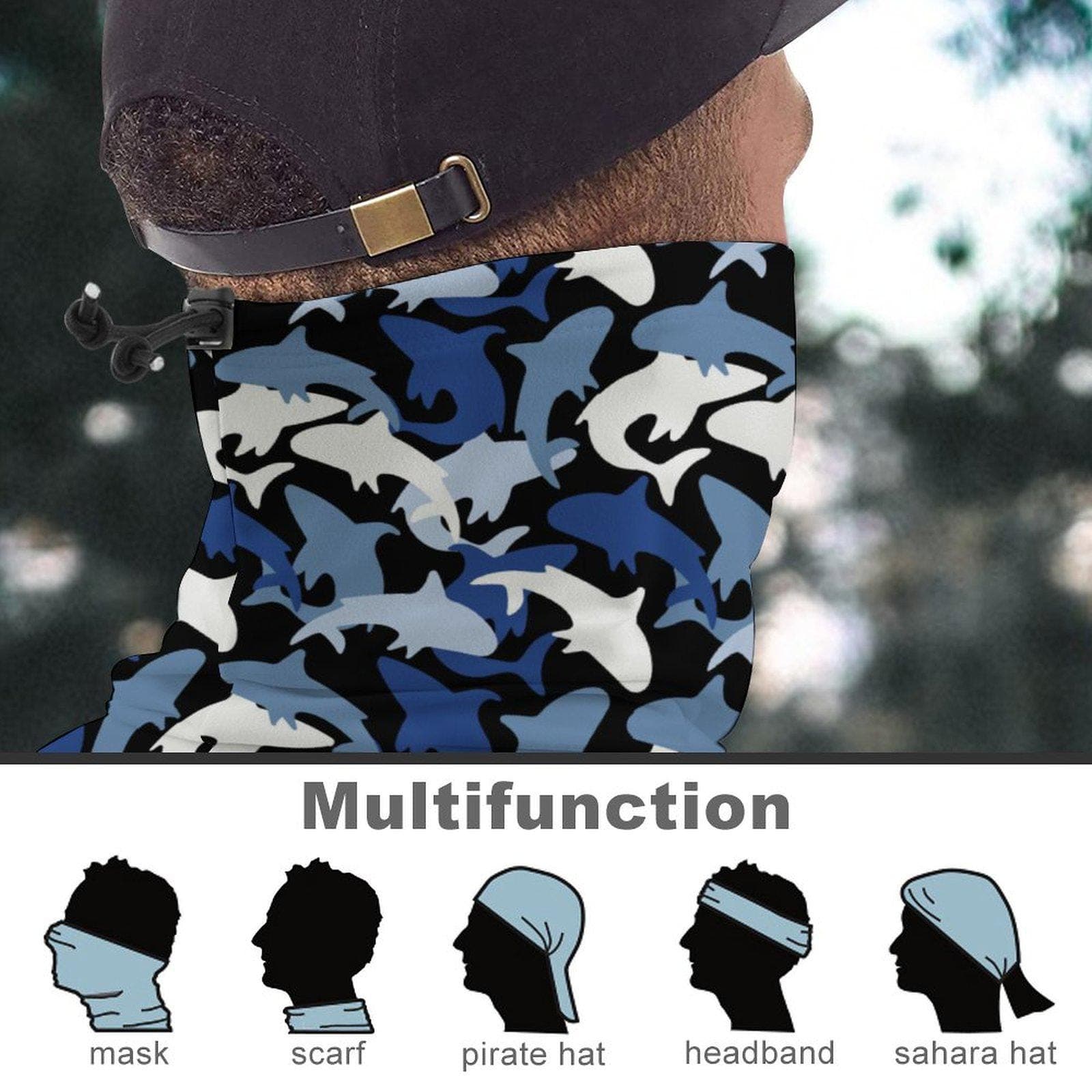 Blue Shark Camo Neck Gaiter | Adjustable Face Mask, Headwear