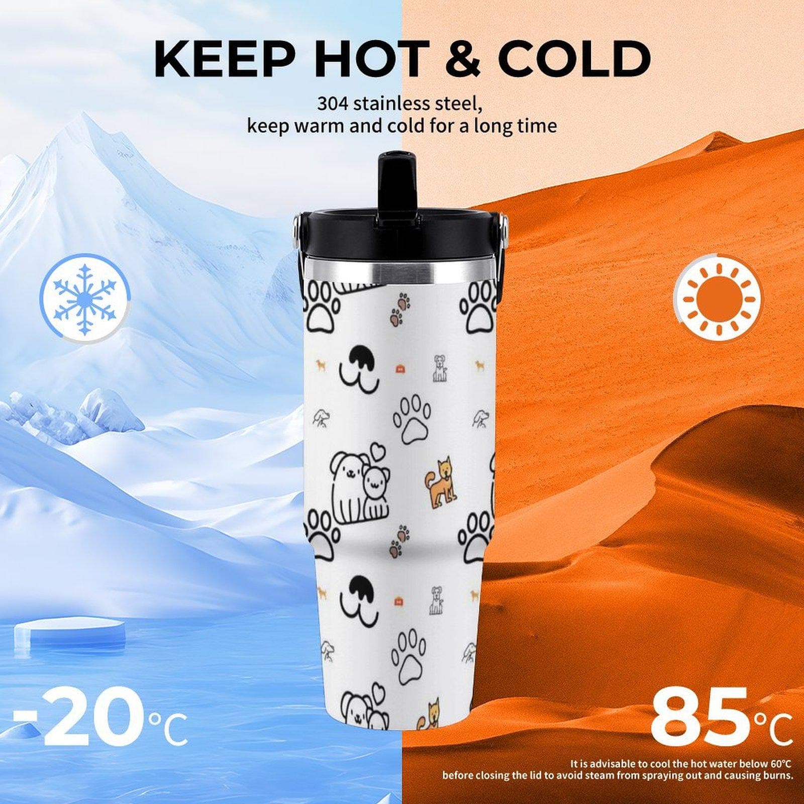 30oz Insulated Car Cup with Handle - Stainless Steel Tumbler UV Print