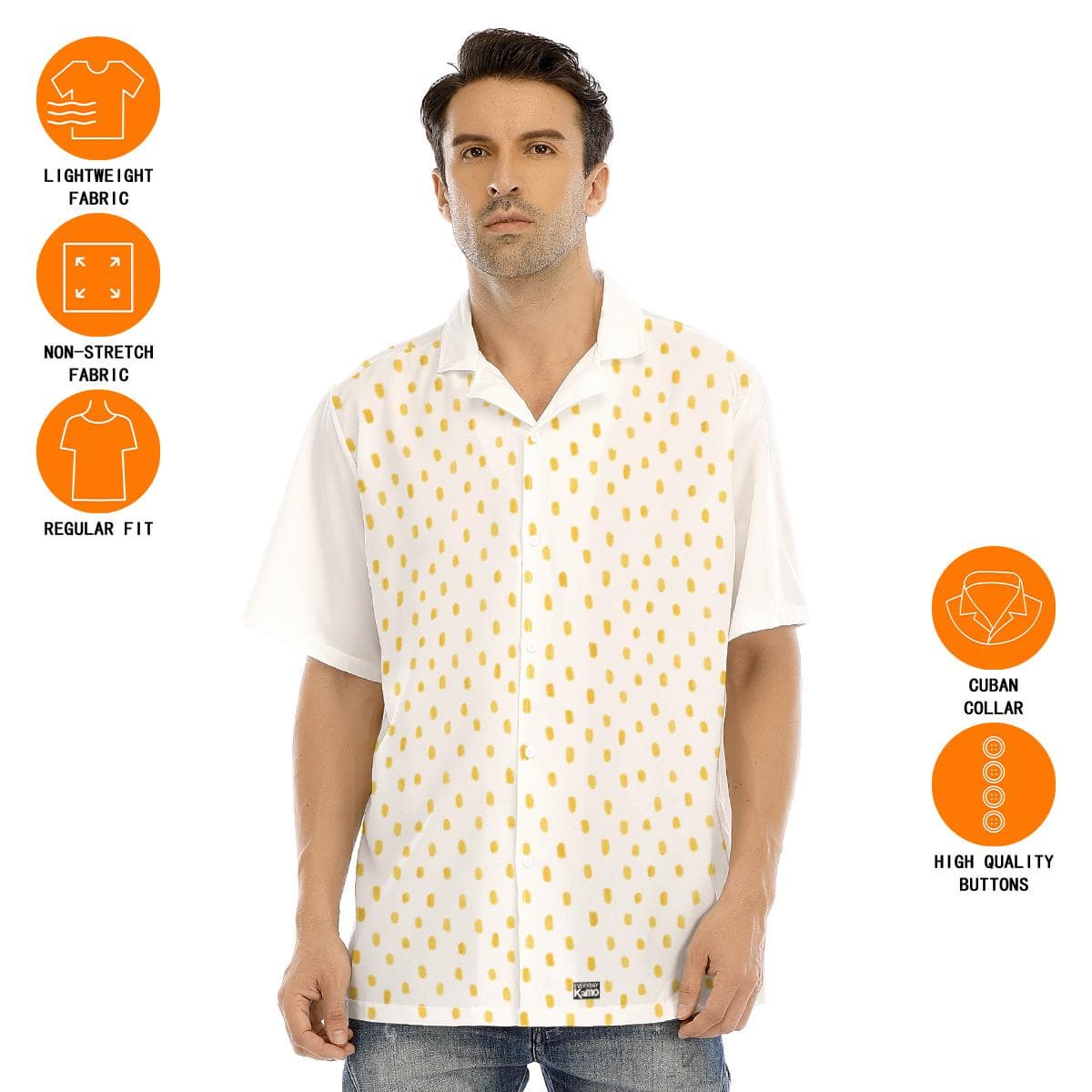 Men's Abstract Gold Dash Camp Collar Shirt | Short Sleeve Button Up | Lightweight Summer Vacation Top | Breathable Polyester Spandex