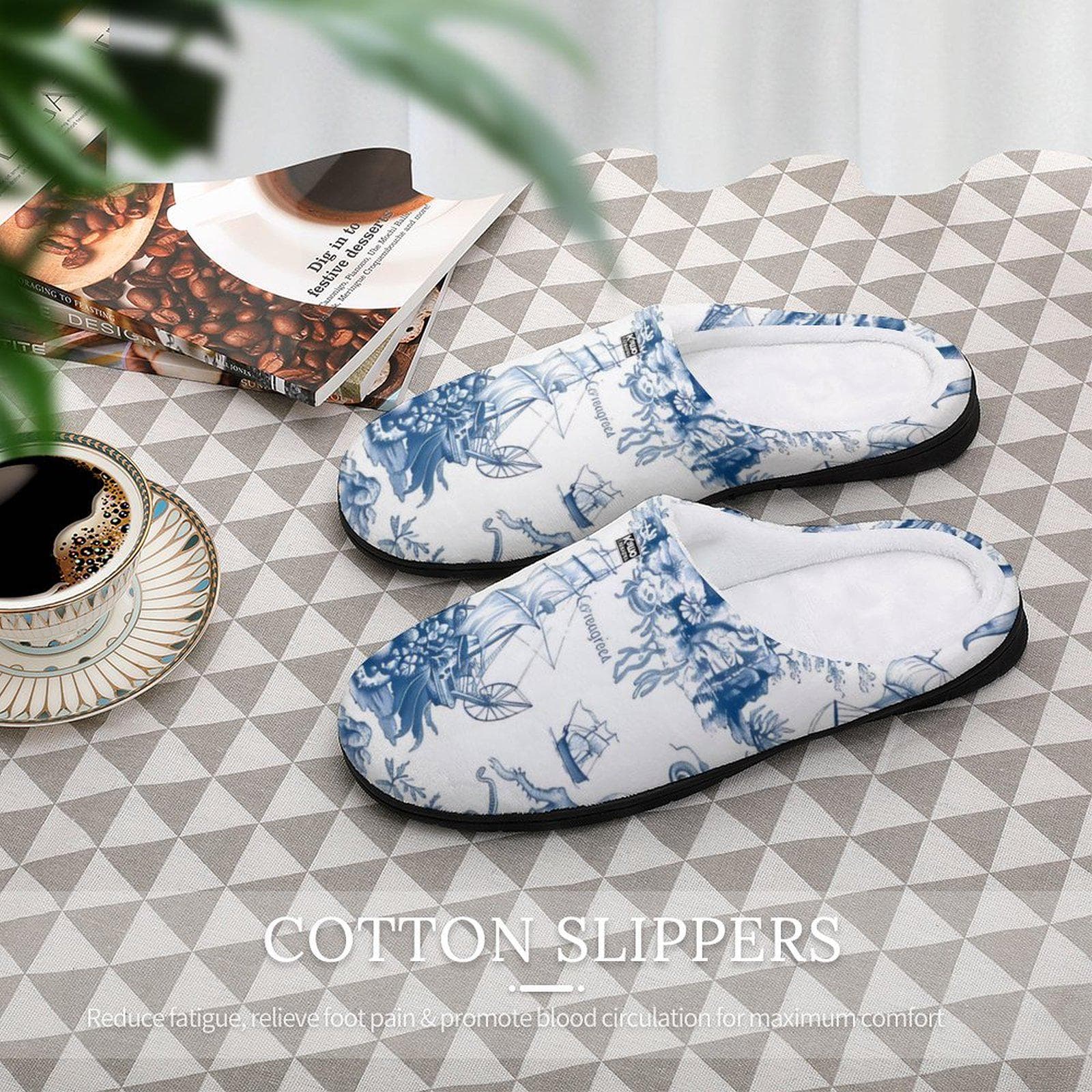 Women's Coreagreens Chinoiserie Nautical Cotton Slippers - Cozy Home Comfort & Style