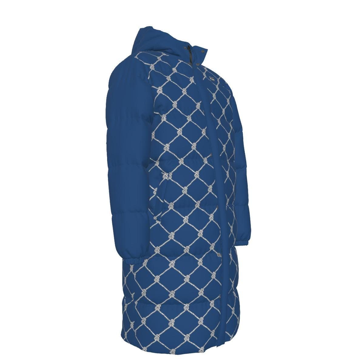 Royal Blue Knot Pattern Puffer Jacket | Ethical Duck Down Fill