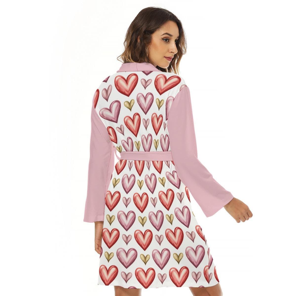Sweetheart Pink Robe | Women's Heart Print Loungewear | Cozy Jersey Dressing Gown with Pockets