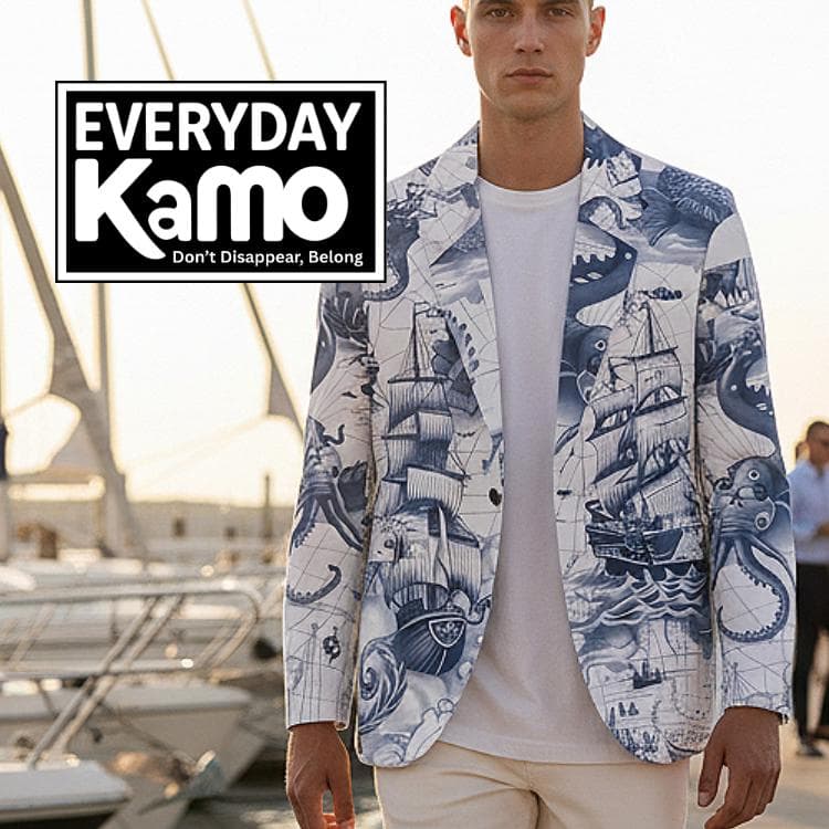 Nautical Blazer | Kraken Sea Monster Ship Print Cotton Jacket | Unique Statement Blazer