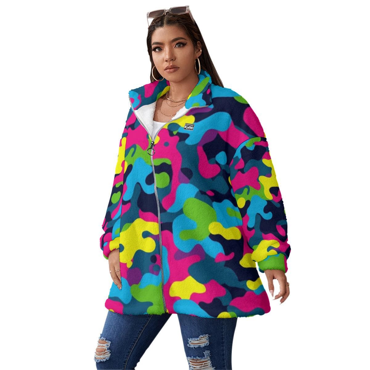 Everyday Kamo Fleece Jacket | Vibrant Colorful Sherpa Coat | Modern Urban Style Gift for Her