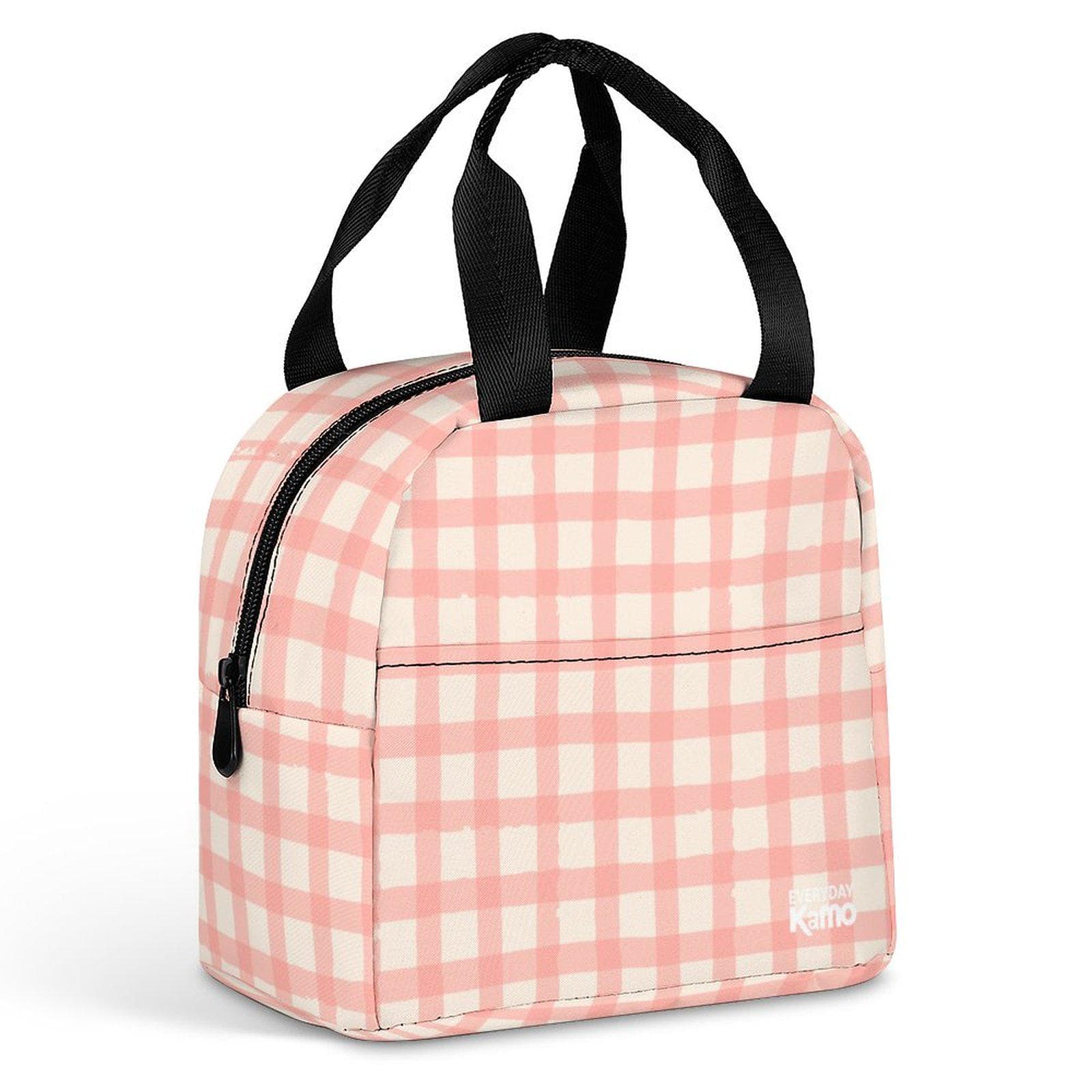 Everyday Kamo Pink Gingham Insulated Lunch Bag - Leak-Proof Cooler Tote for School, Office & Picnic