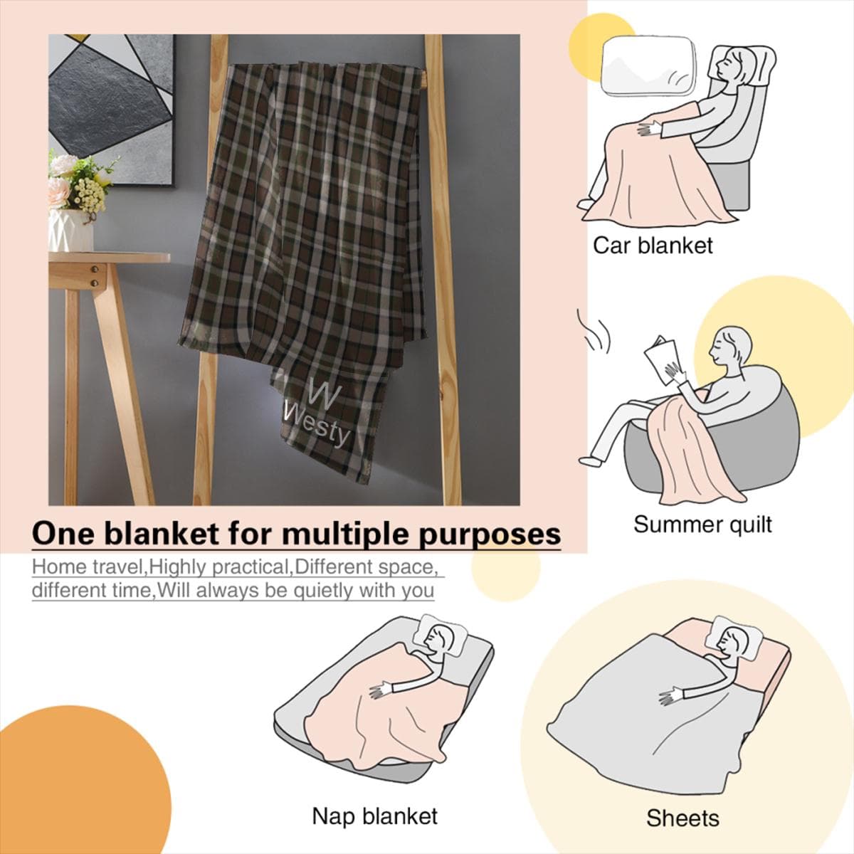 Westfalia Westy Brown Flannel Blanket 30x40inch