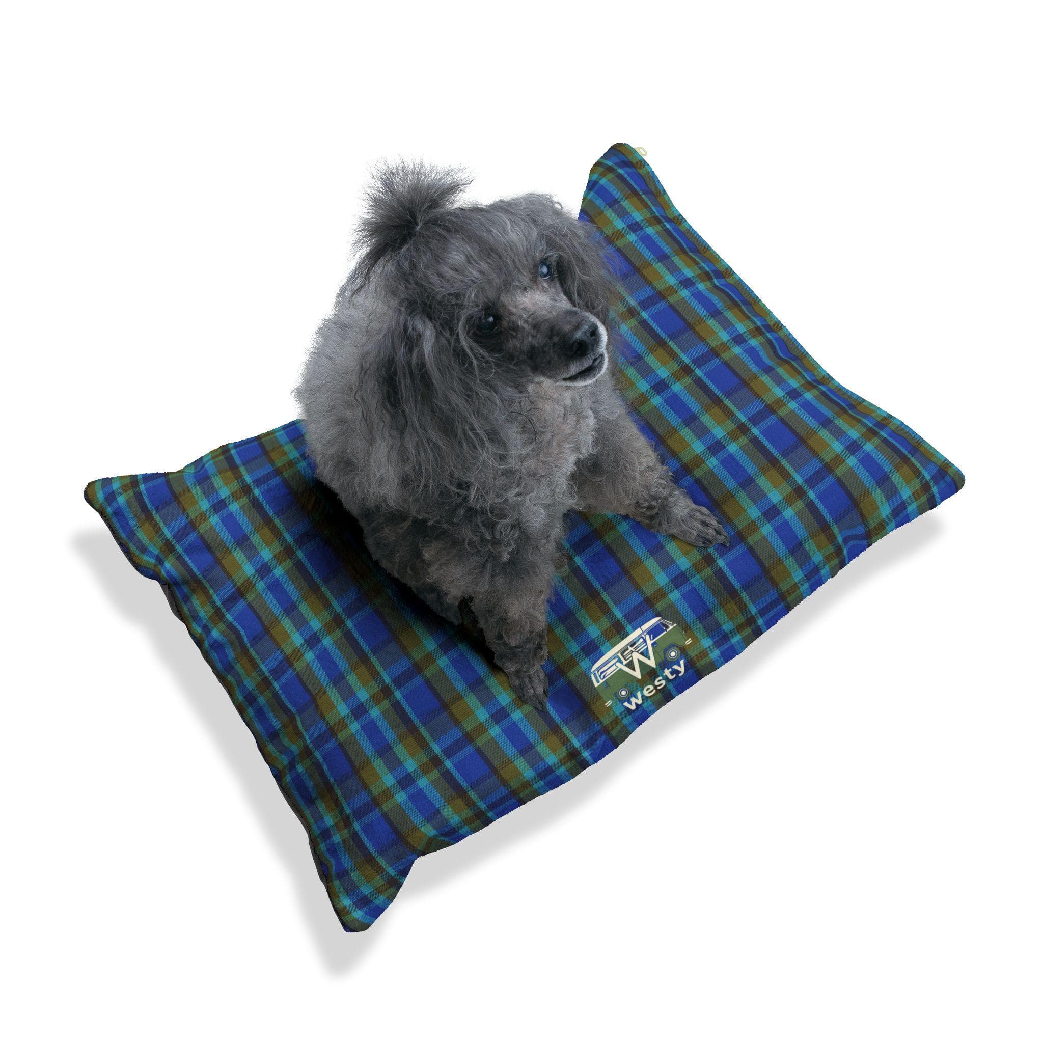 Blue Plaid VW Westfalia Inspired Dog Bed, Retro Pet Cushion