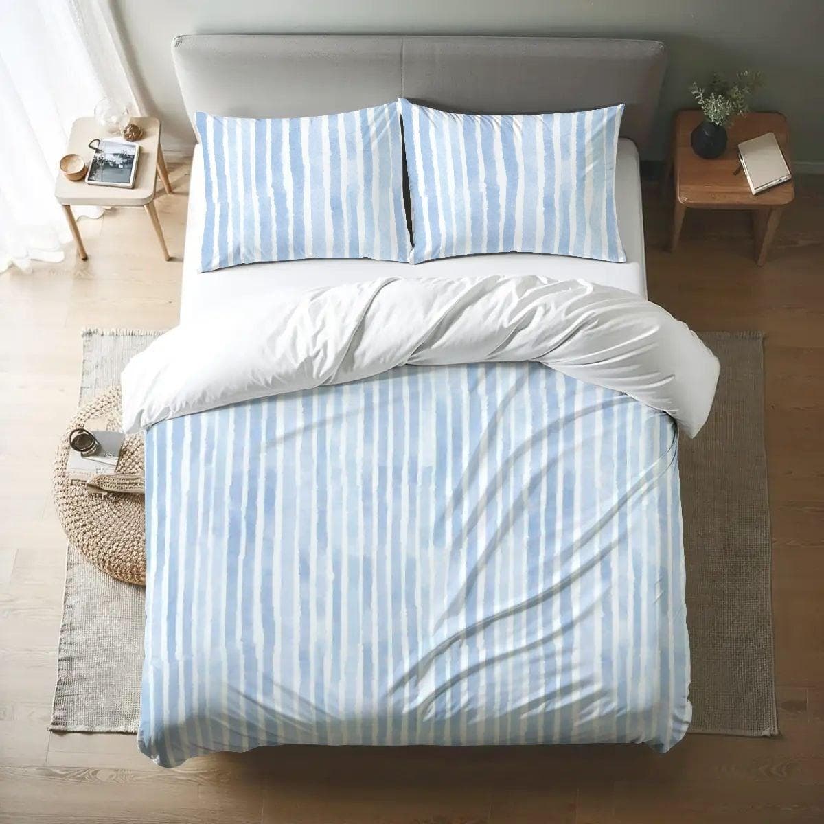 Everyday Kamo Queen Duvet Cover Set Blue Stripe