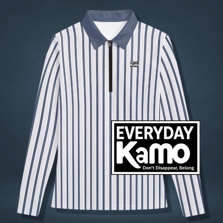 Men's Striped Quarter-Zip Polo | Long Sleeve Athletic Comfort Top
