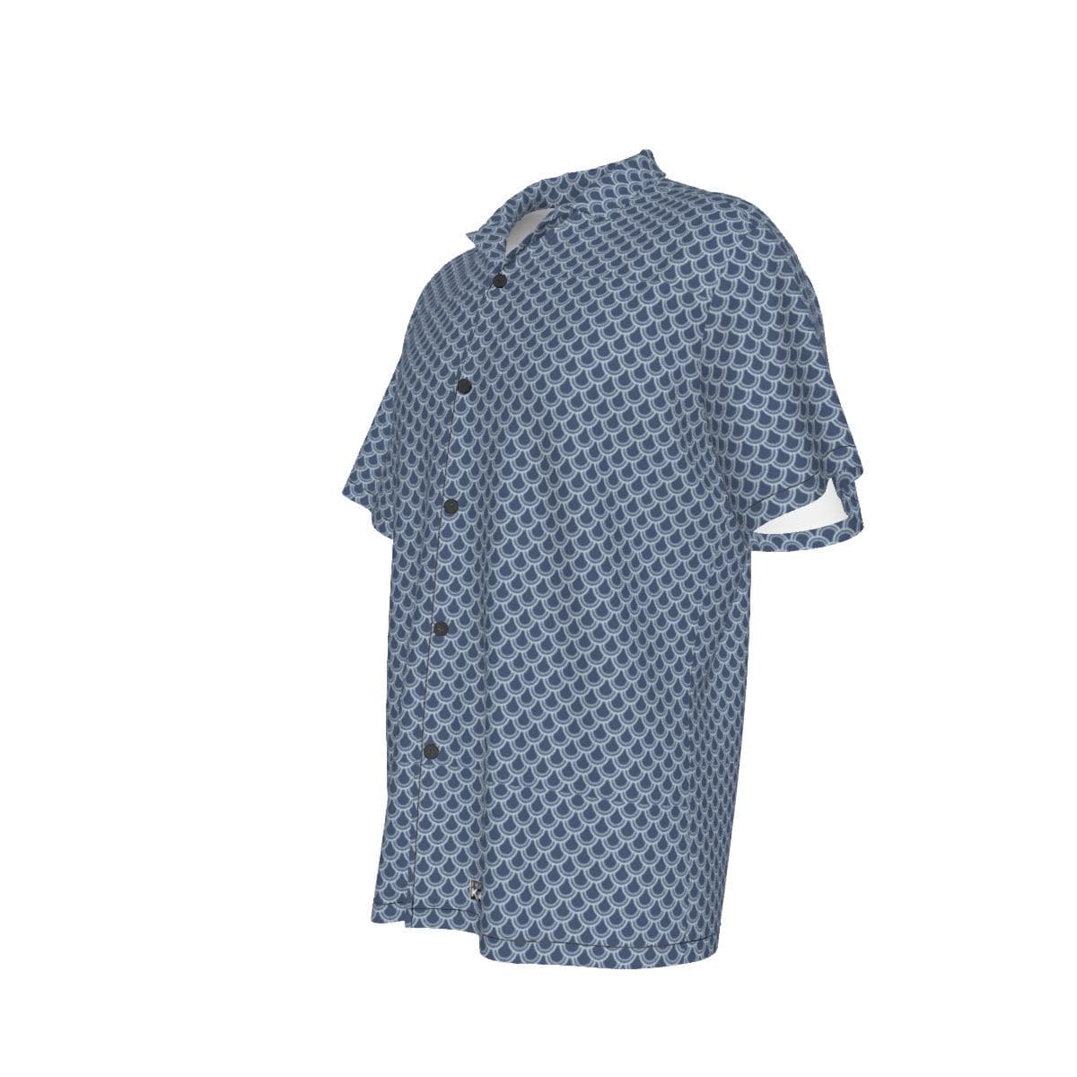 Blue Scale Pattern Hawaiian Shirt | Men's Aloha Summer Button-Up | Breathable Short Sleeve Top
