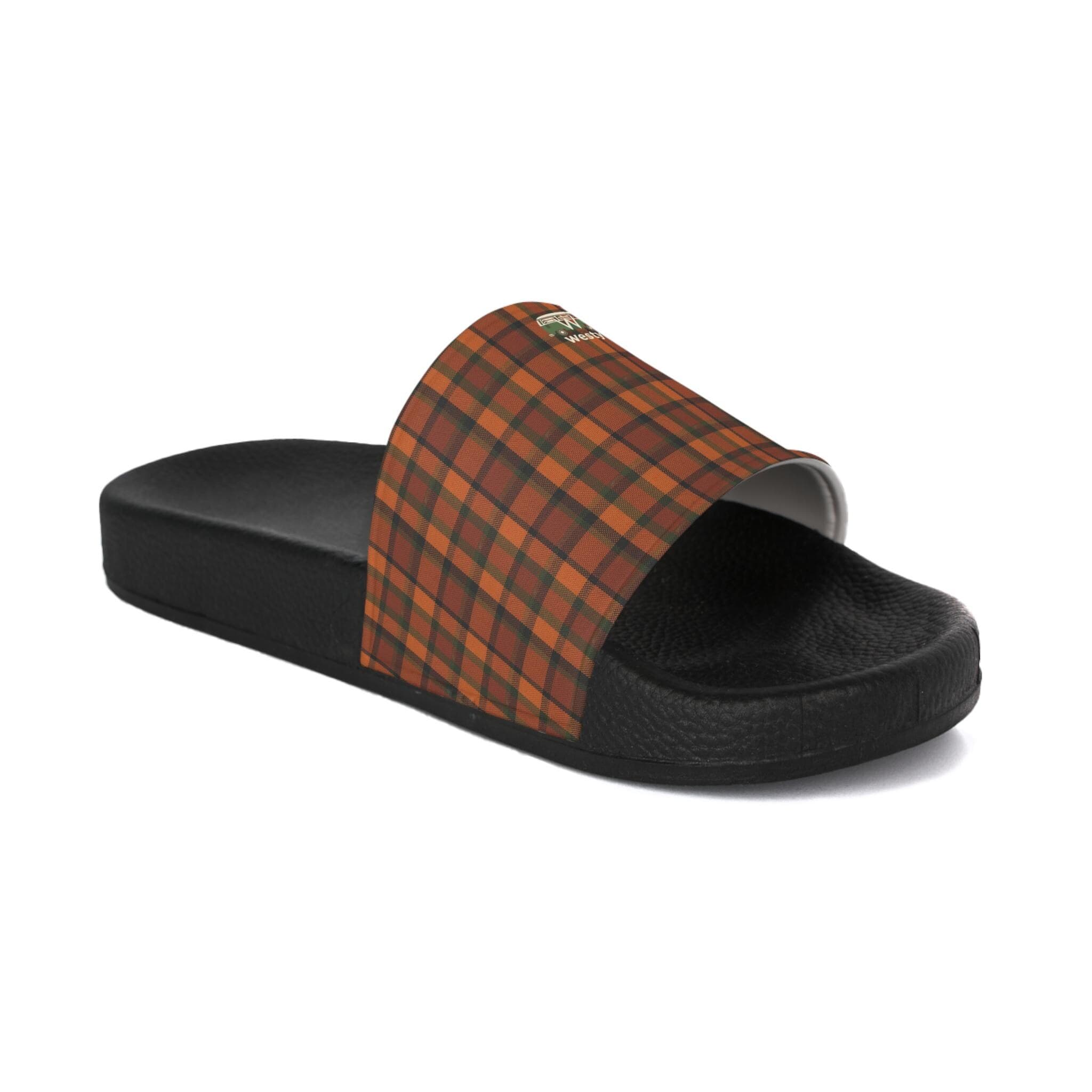 VW Microbus Slide Sandals, Retro Orange Plaid, 70s Hippie Style