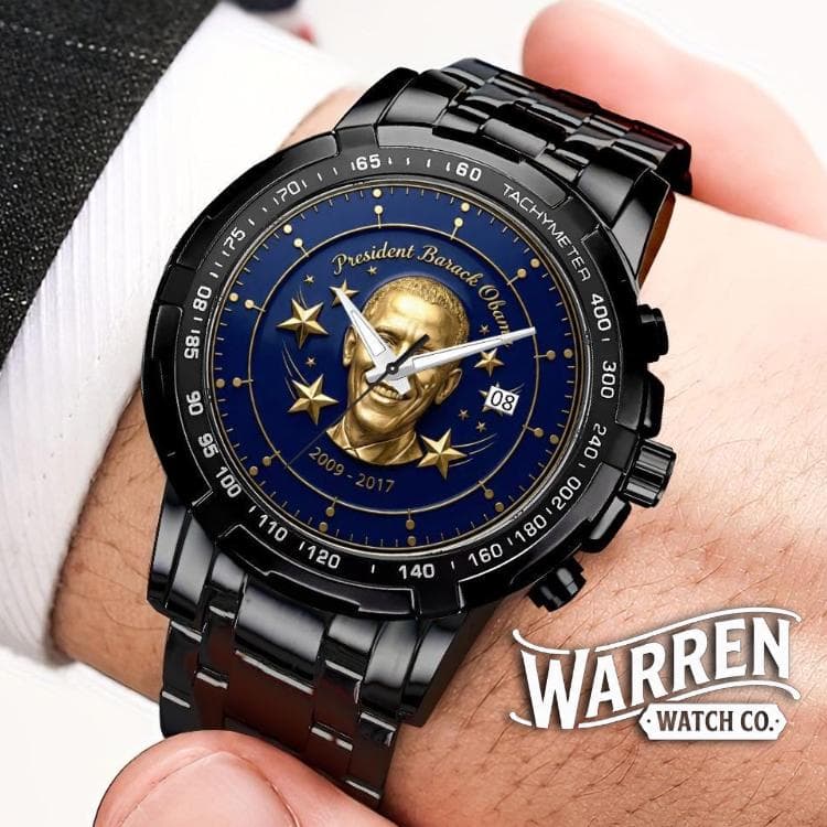 Barack Obama Presidential Commemorative Watch - Gold Portrait & Stars Design