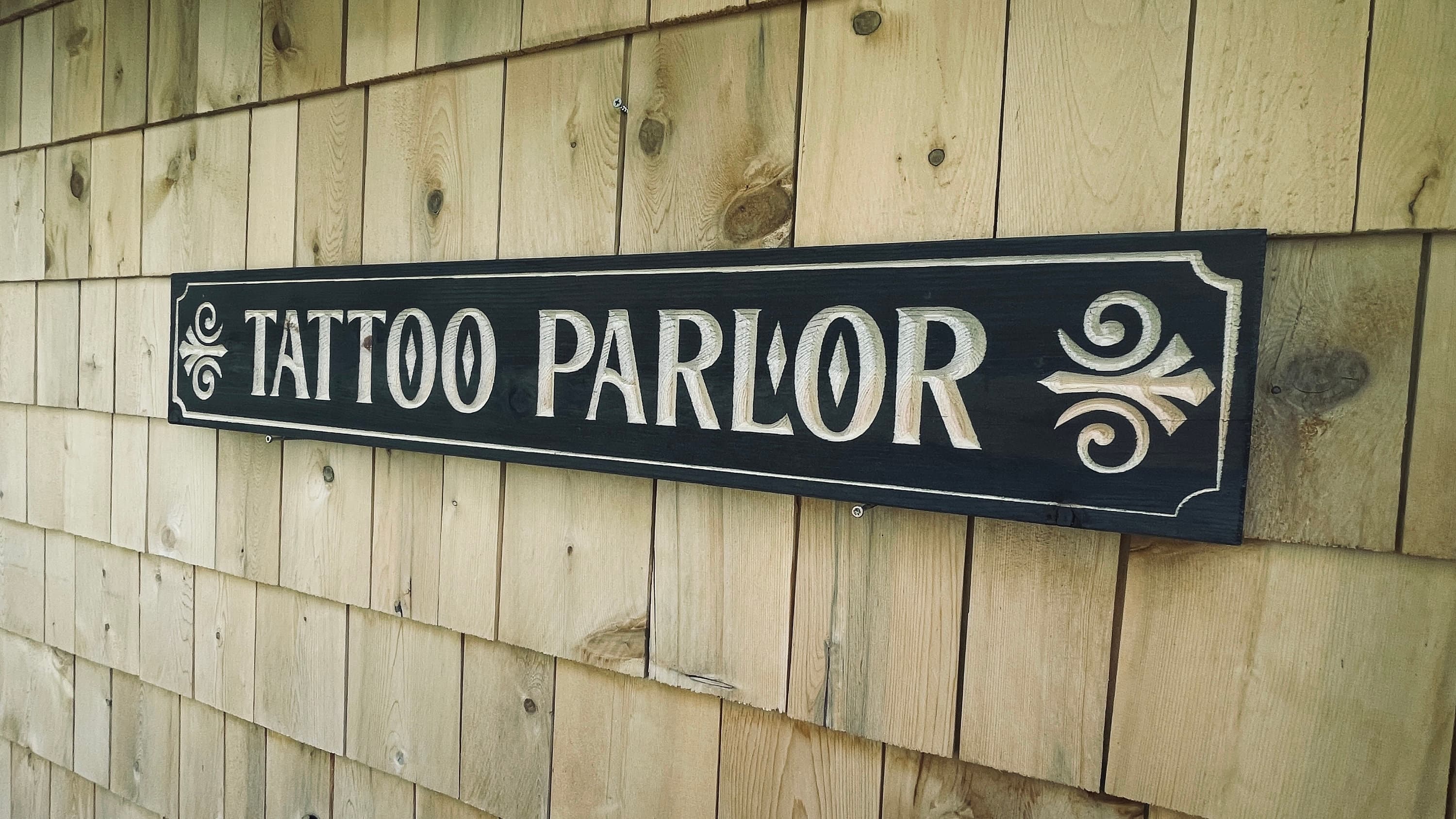 Tattoo Parlor Carved Real Pine Wooden Sign