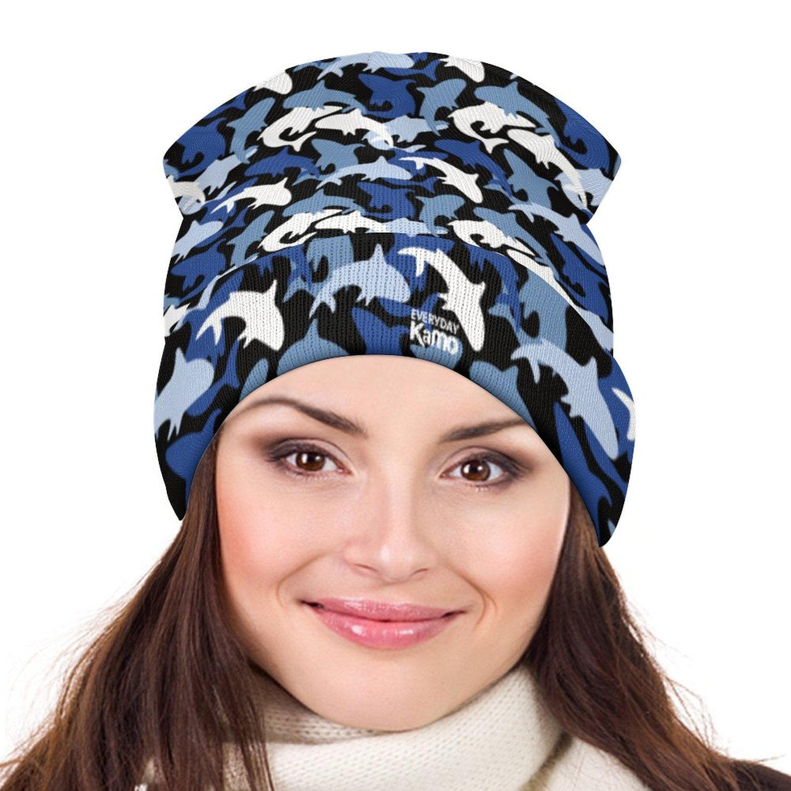 Everyday Kamo Shark Camo Beanie | Blue & Black Knit Hat | Cozy Winter Warmth | Unique Marine Camouflage Cap