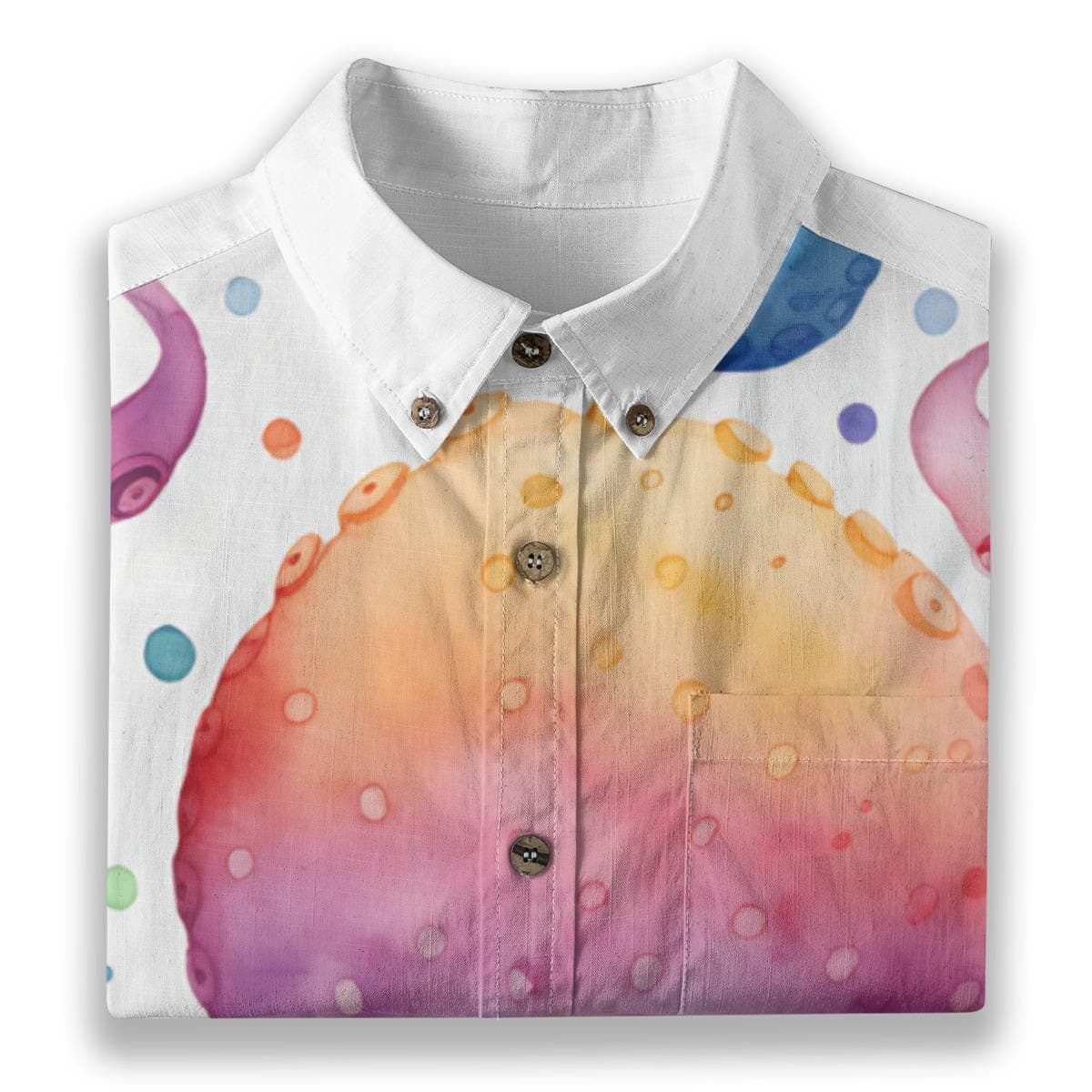 Colorful Octopus Hawaiian Shirt, Slub Cotton Ocean Print Aloha Top