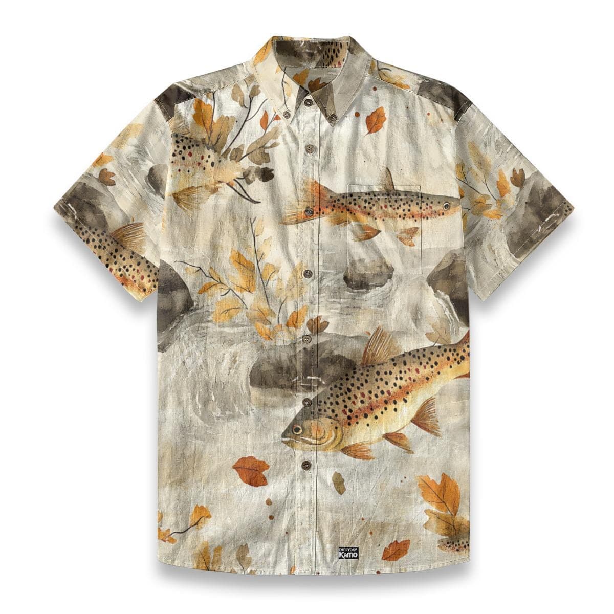 Men's Trout Fishing Shirt, Autumn River Slub Cotton Button-Up