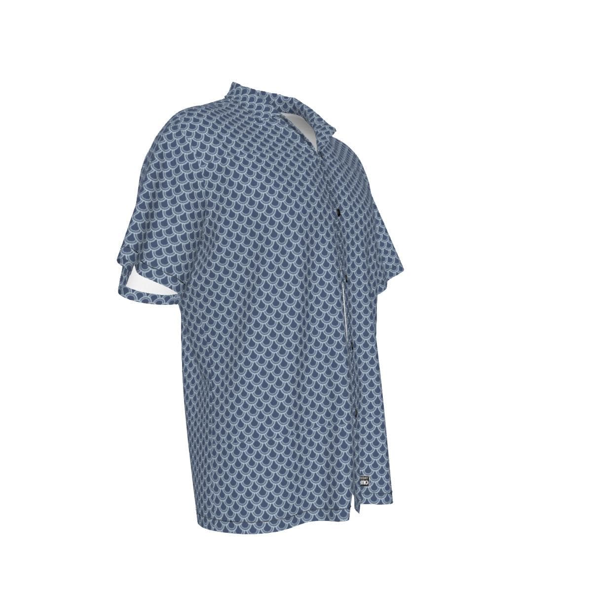 Blue Scale Pattern Hawaiian Shirt | Men's Aloha Summer Button-Up | Breathable Short Sleeve Top
