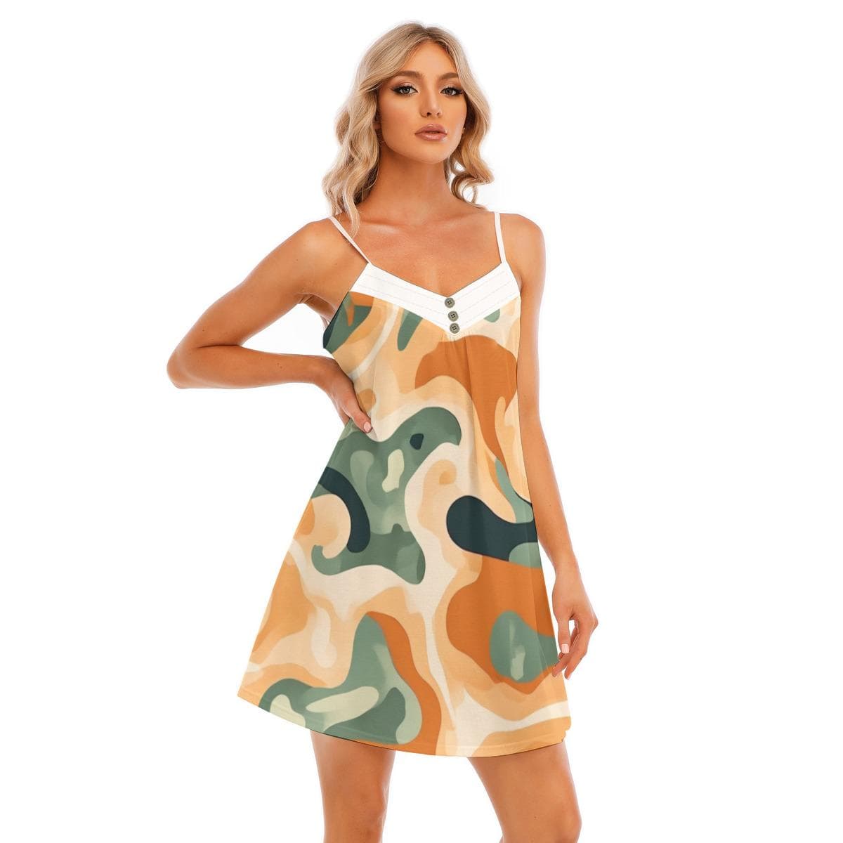 All-Over Print Women's V-Neck Cami Dress | Custom Beach Summer Dress