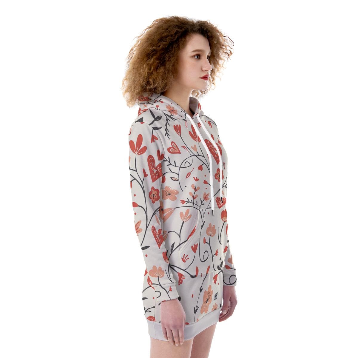 Floral Heart Hoodie Dress | Fur-Lined Valentine's Day Tunic
