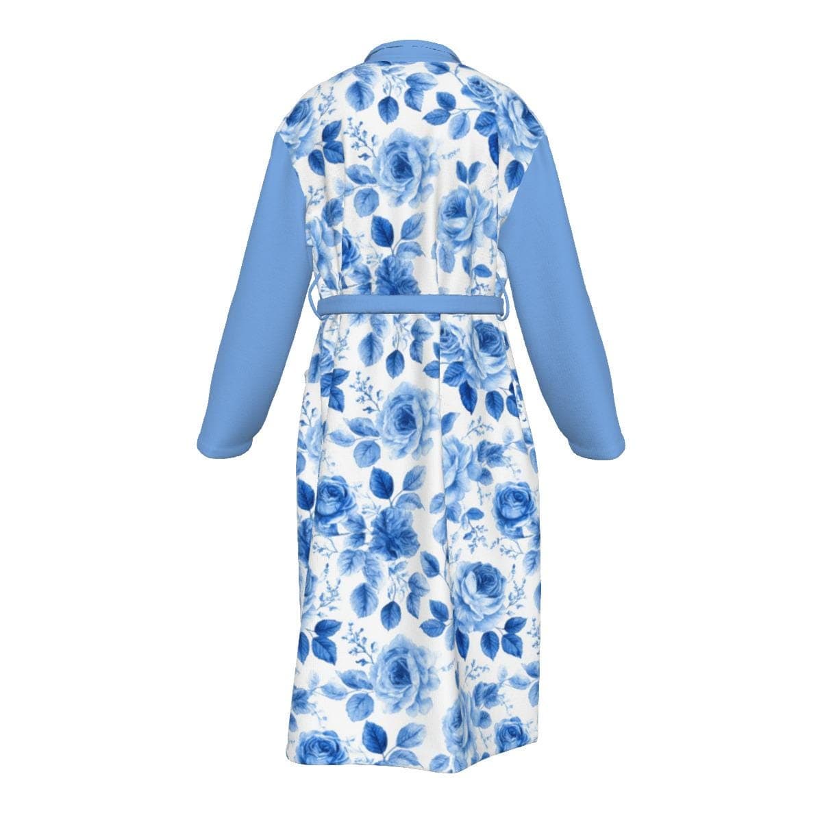 Blue Rose Floral Jersey Robe | Women's Cozy Loungewear Bathrobe with Pockets & Tie