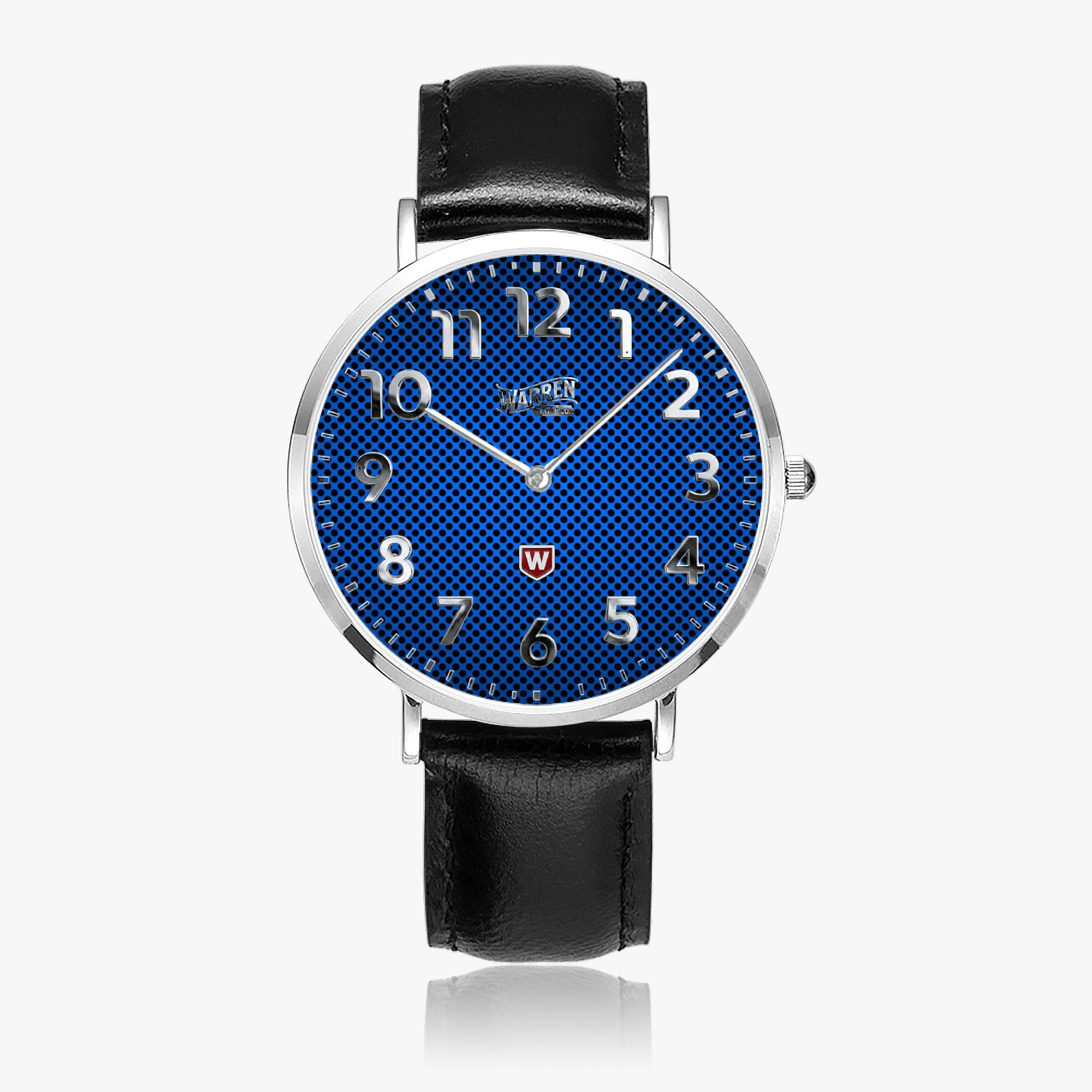 Ultra-Thin Unisex Quartz Watch - Blue Mesh Dial & Genuine Leather Band