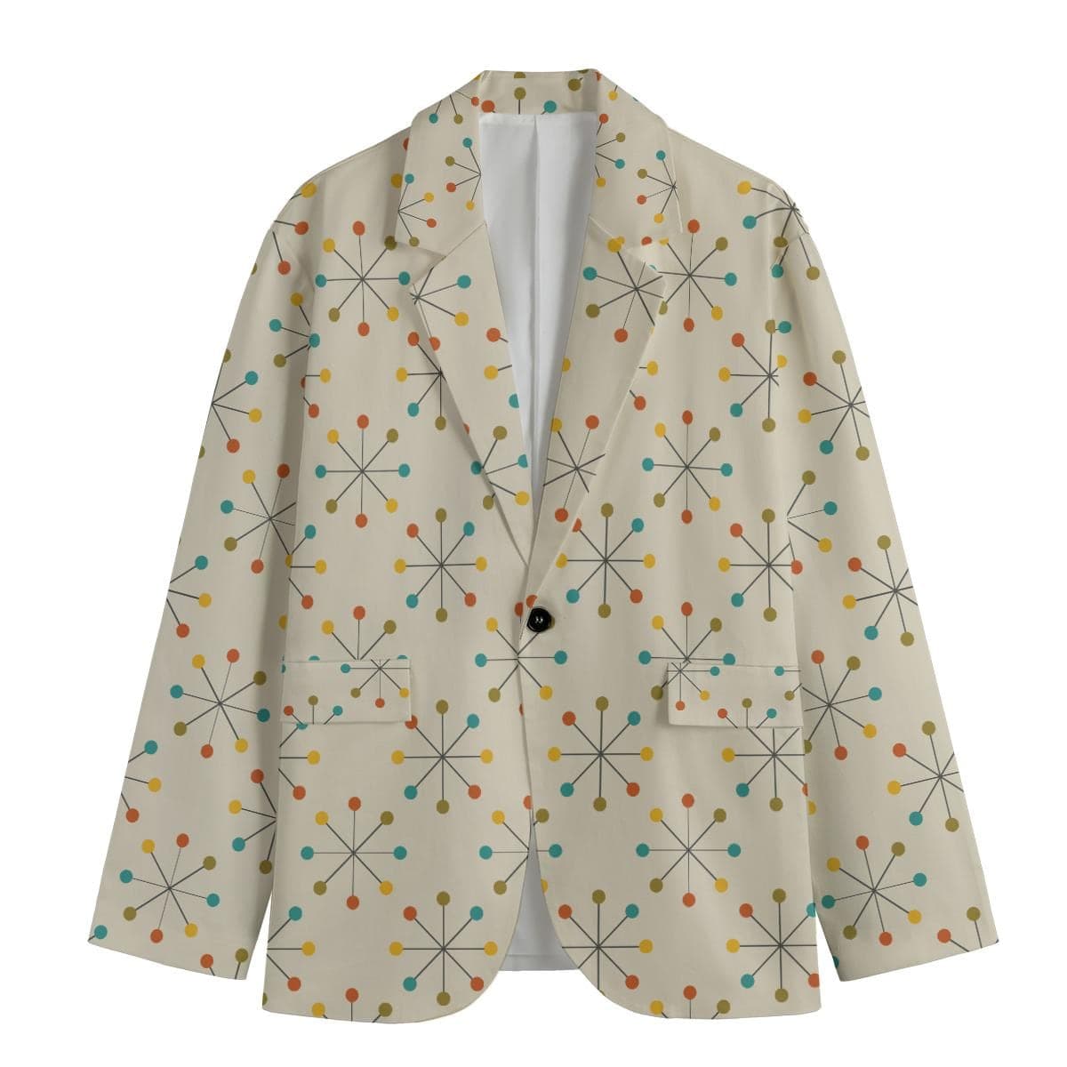 Mid Century Modern Atomic Starburst Blazer, Men's Retro Cotton Jacket, Unique Vintage Print Style, Everyday Comfort