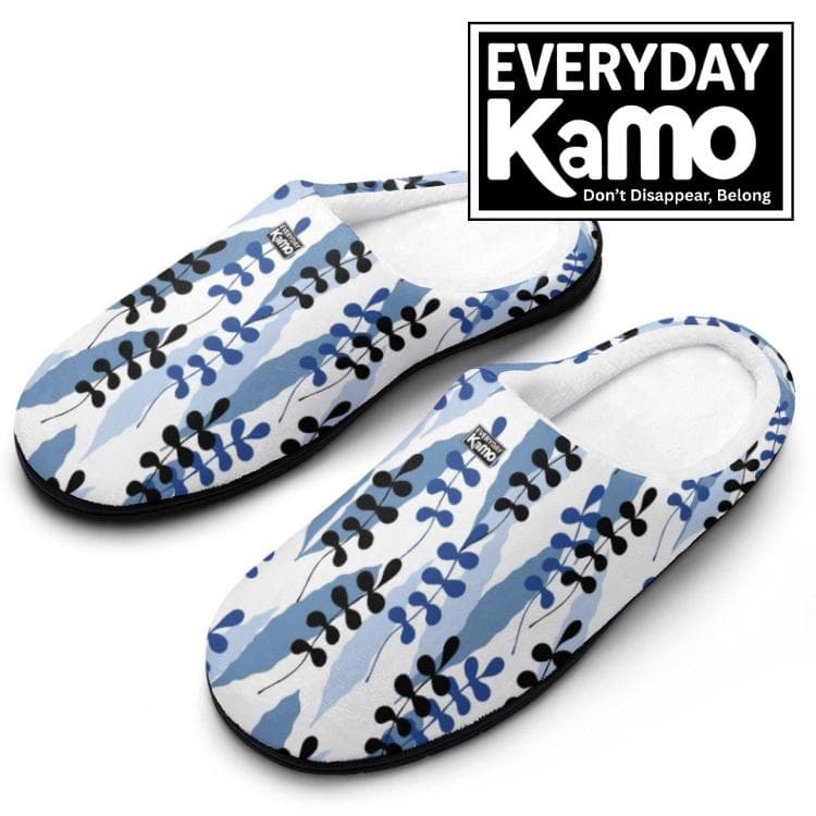 Everyday Kamo Blue Foliage Cozy Cotton Slippers for Women | Anti-Skid House Shoes | Unique Abstract Print Loungewear