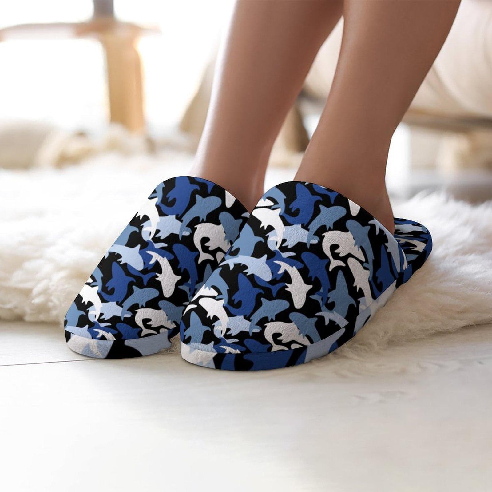 Shark Camo Flannel Slippers | Blue Marine Comfort Slides