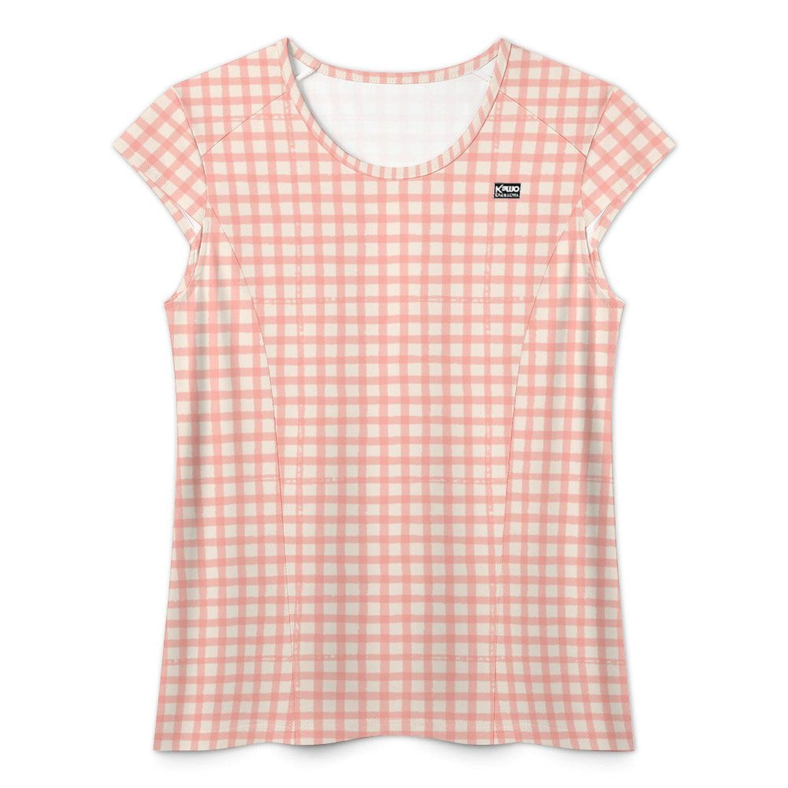 Pink Gingham Ice Silk T-Shirt | Women's UPF 50+ Sun Protection Tee | Breathable Summer Comfort Top | Casual Checkered Short Sleeve Shirt