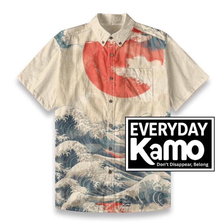 The Great Wave Off Kanagawa Art Shirt | Hokusai Ukiyo-e Japanese Print Cotton Button-Down | Ocean Waves Summer Top