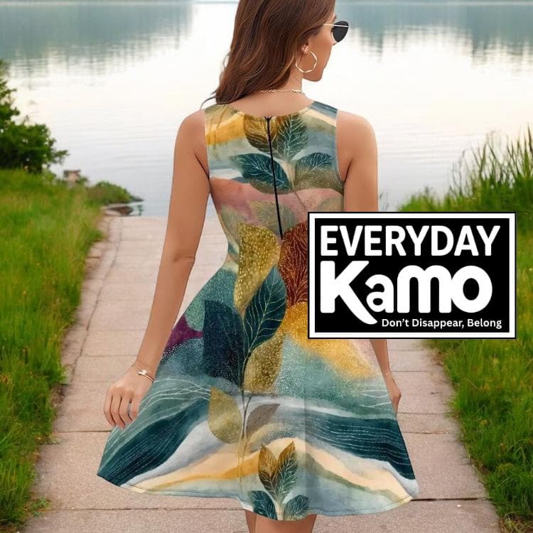 Everyday Kamo Abstract V-Neck Dress, Modern Summer Outfit. 180g Milk Silk Fabric