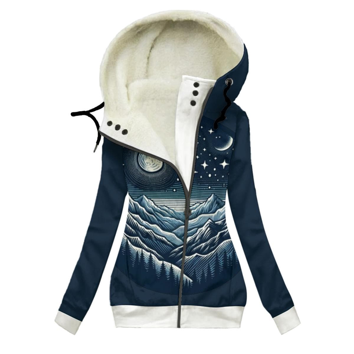 Winter Mountain Scene Women's Fleece Jacket | Warm Long Sleeve Oblique Zip