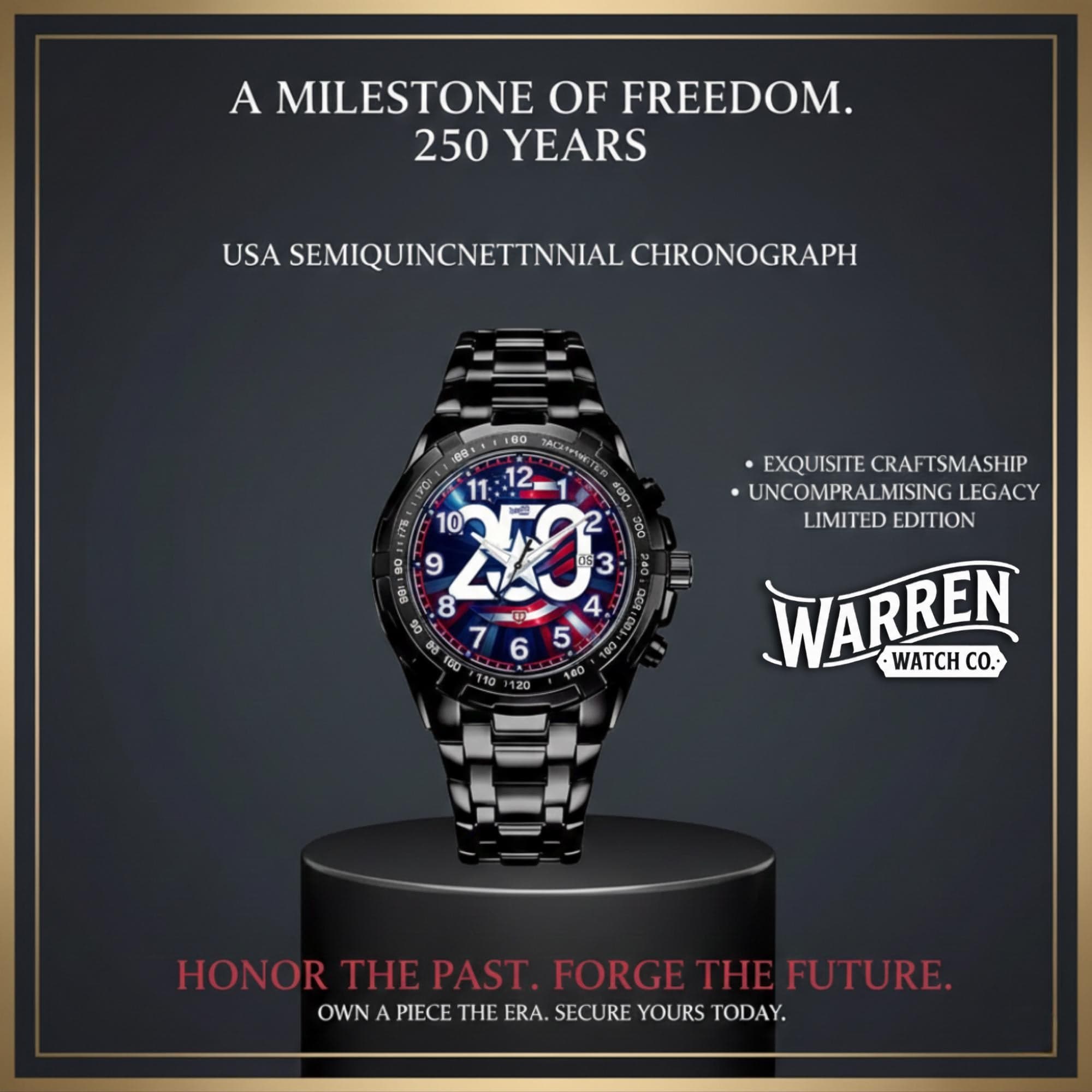 Bold American Pride 250th Anniversary Chronograph Watch - Metal Band, Crystal Mirror, Everyday Style