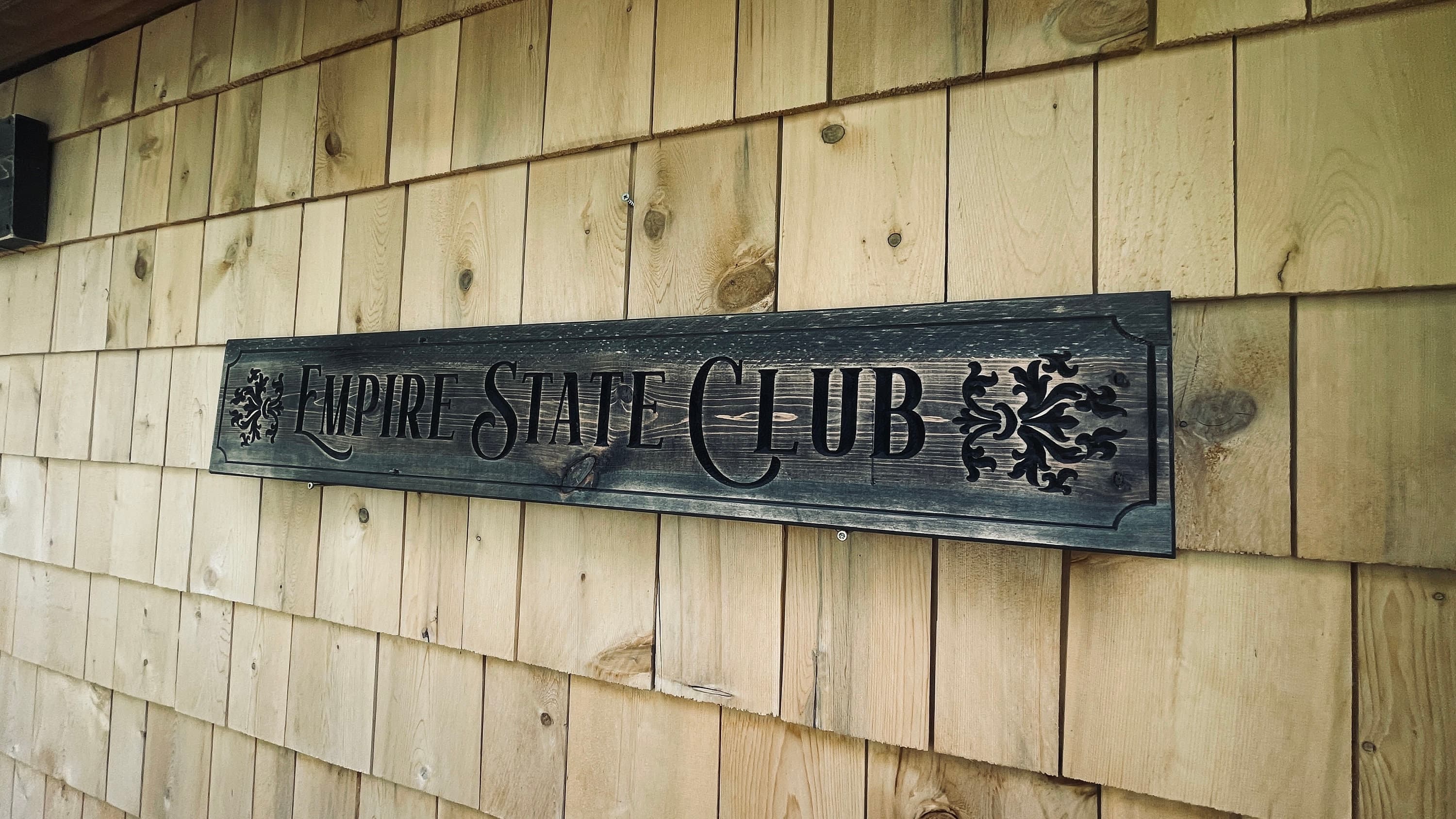 Empire State Club Carved Real Pine Wooden Sign - Dark Finish