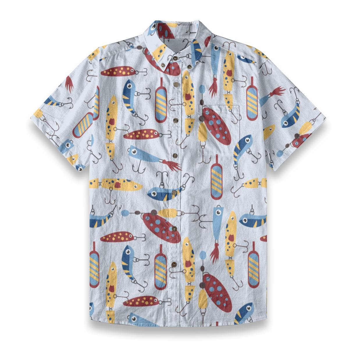 Men's Fishing Lure Print Slub Cotton Shirt | Summer Vacation Top