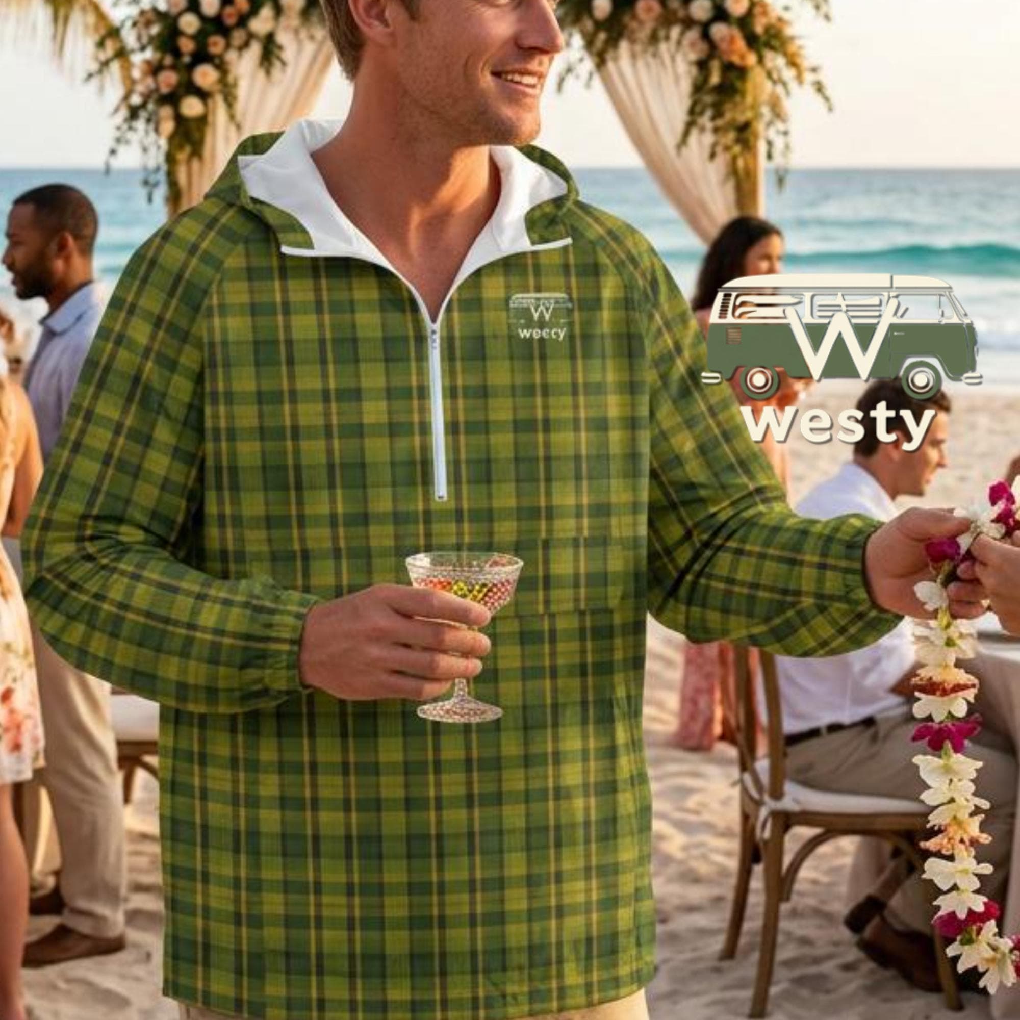 Green Plaid Pullover Windbreaker Jacket, Long Lightweight Anorak, Unisex Tartan Windbreaker, Everyday Outdoor Layer