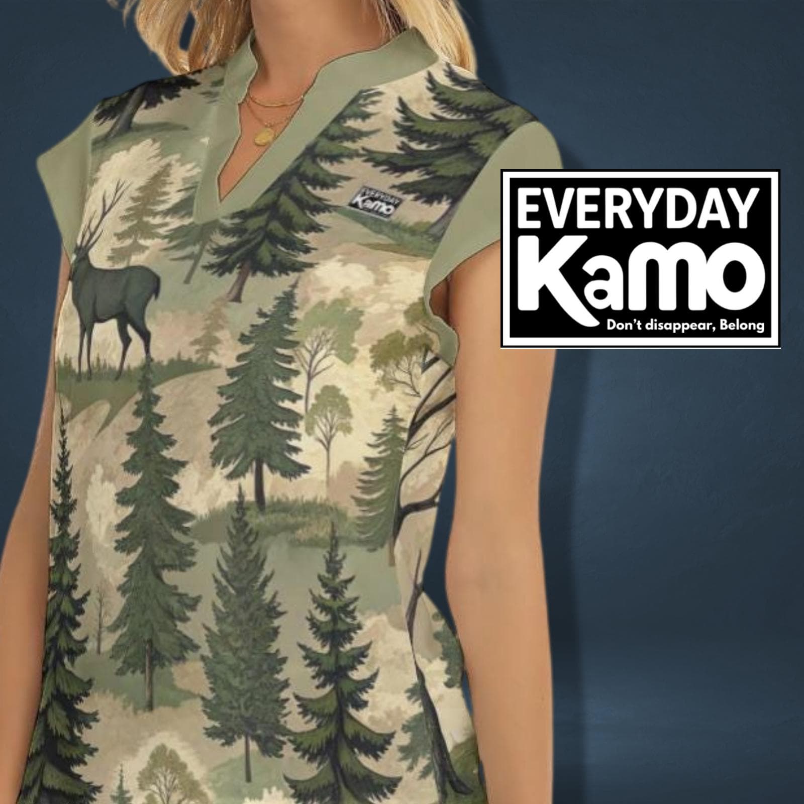 Majestic Deer Forest V-Neck Top - Everyday Kamo Eclectic Nature Print Shirt