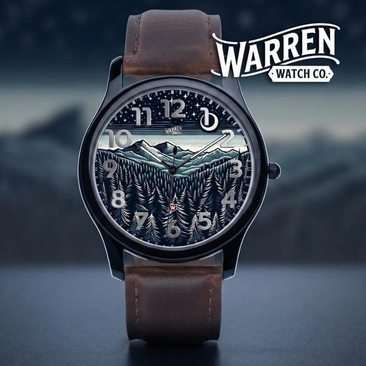 Unisex Mountain Night Sky Quartz Watch | Genuine Leather Band & Premium Stainless Steel Case