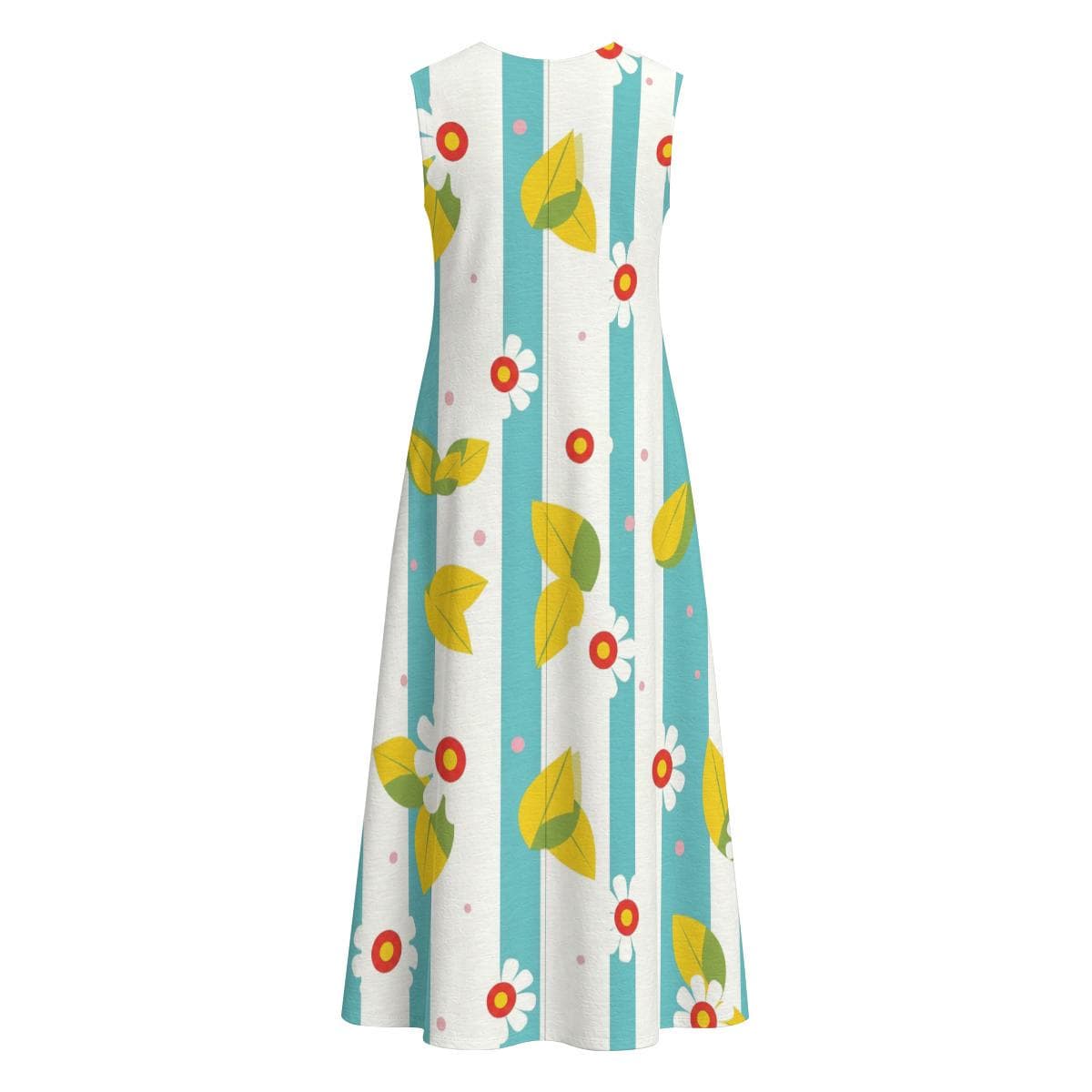 Sleeveless Floral Stripe Cotton Slub Midi Dress, Summer Beach Vacation Relaxed A-Line Sundress, Women's Elegant Lightweight Casual