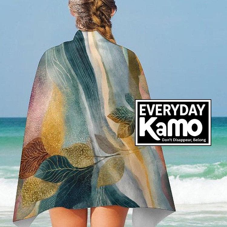 Everyday Kamo Abstract Leaves Beach Towel | Fast Dry Spa Bath Towel | Boho Botanical Design