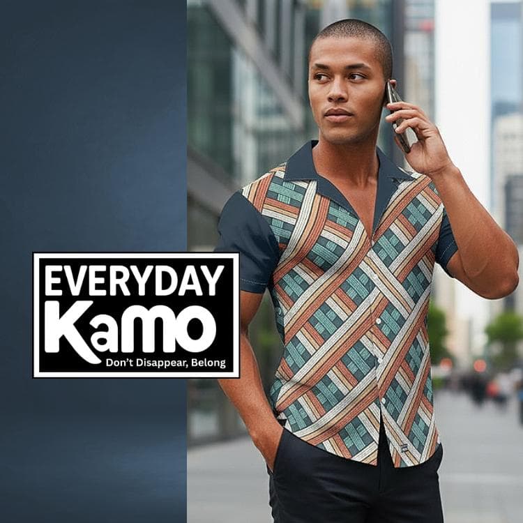 Everyday Kamo Men's Abstract Geometric Hawaiian Shirt | Breathable Summer Aloha Button-Up | Unique Patterned Casual Vacation Top