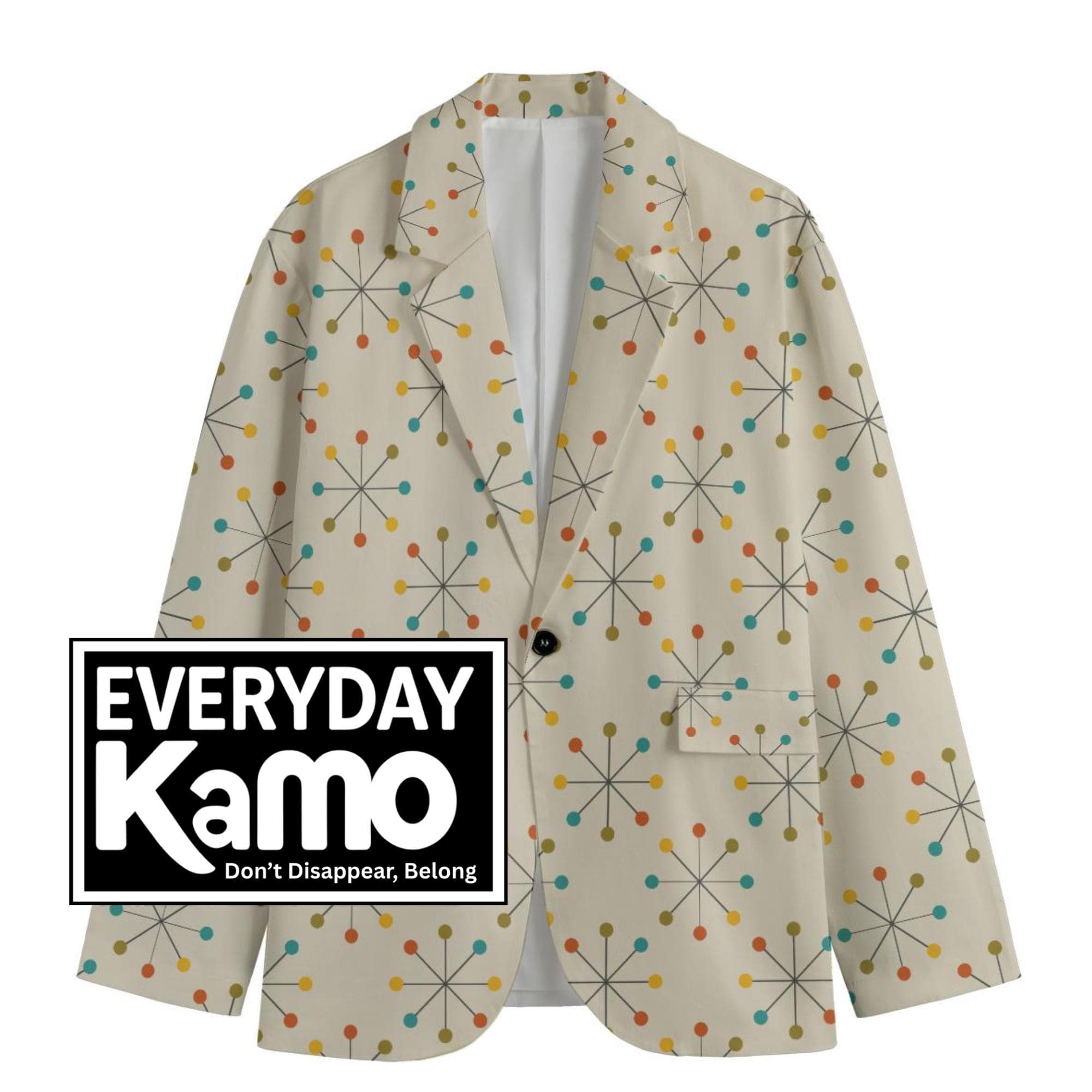 Mid Century Modern Atomic Starburst Blazer, Men's Retro Cotton Jacket, Unique Vintage Print Style, Everyday Comfort