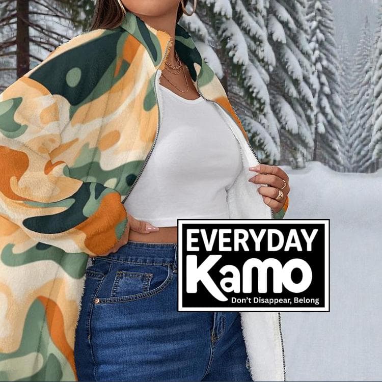Abstract Camo Borg Fleece Jacket, Oversized Sherpa Coat